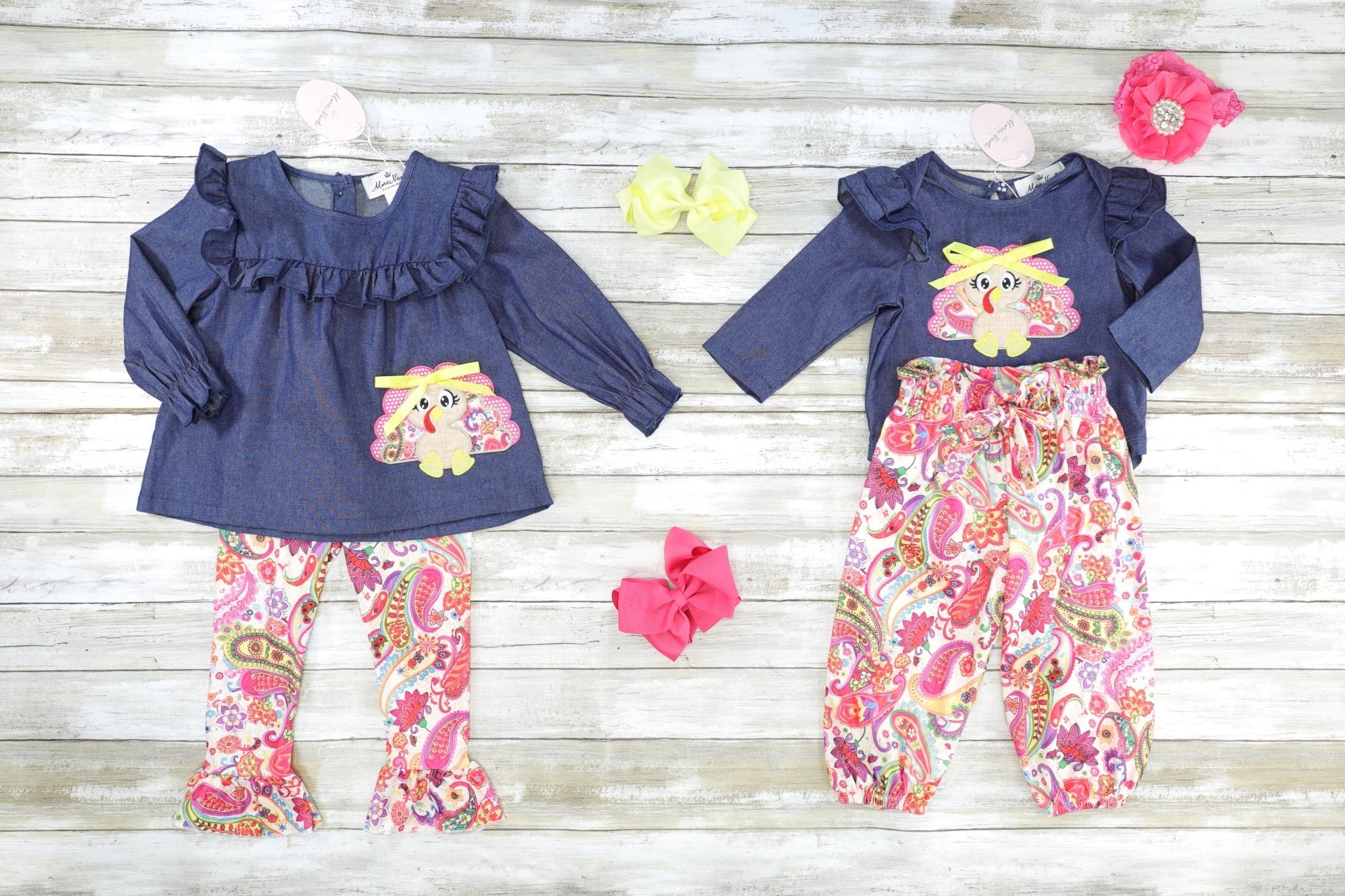 Pink Paisley Turkey Ruffle Romper Outfit - Marie Nicole Clothing