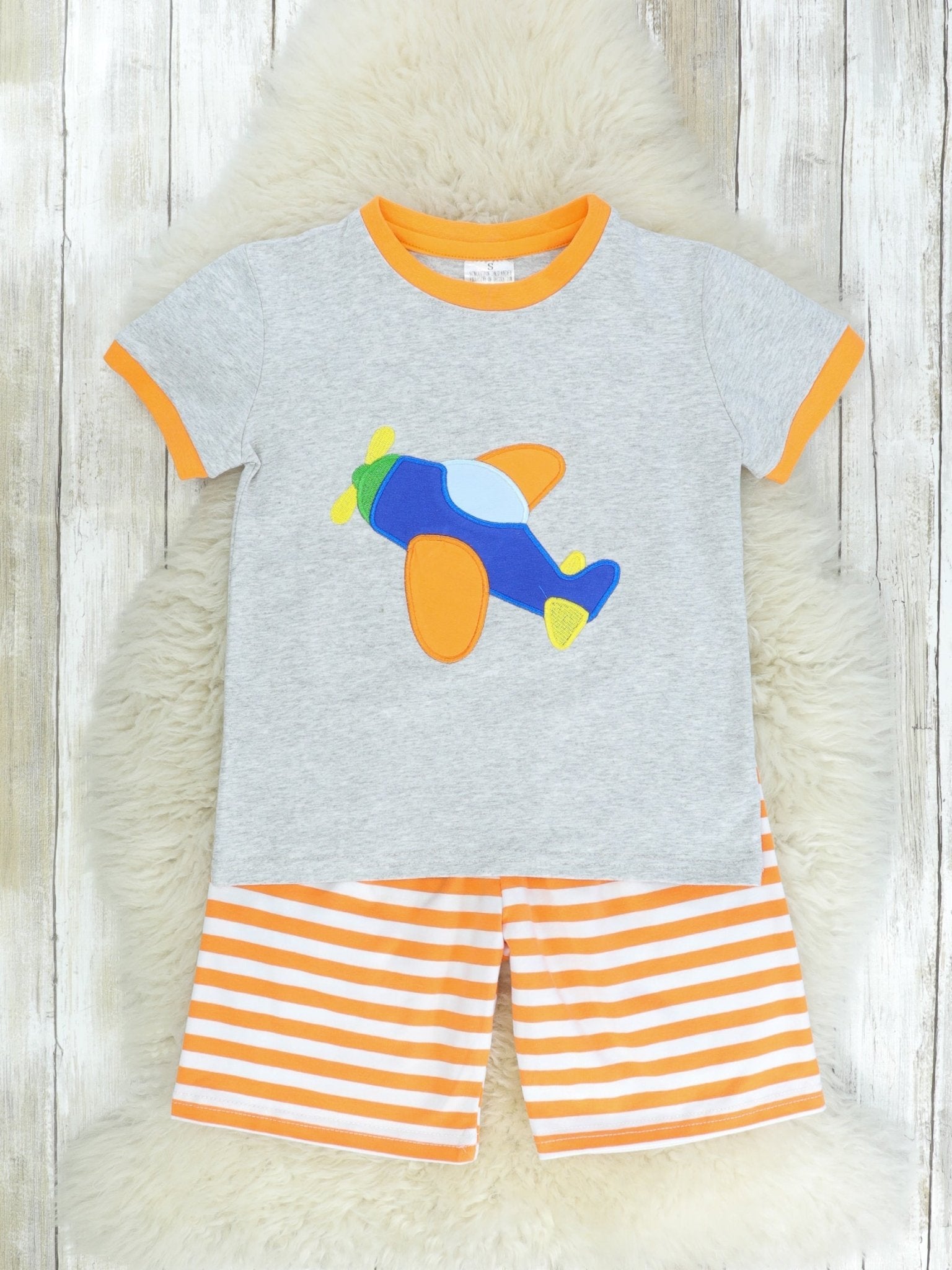 Orange & Grey Airplane Shorts Outfit - Marie Nicole Clothing