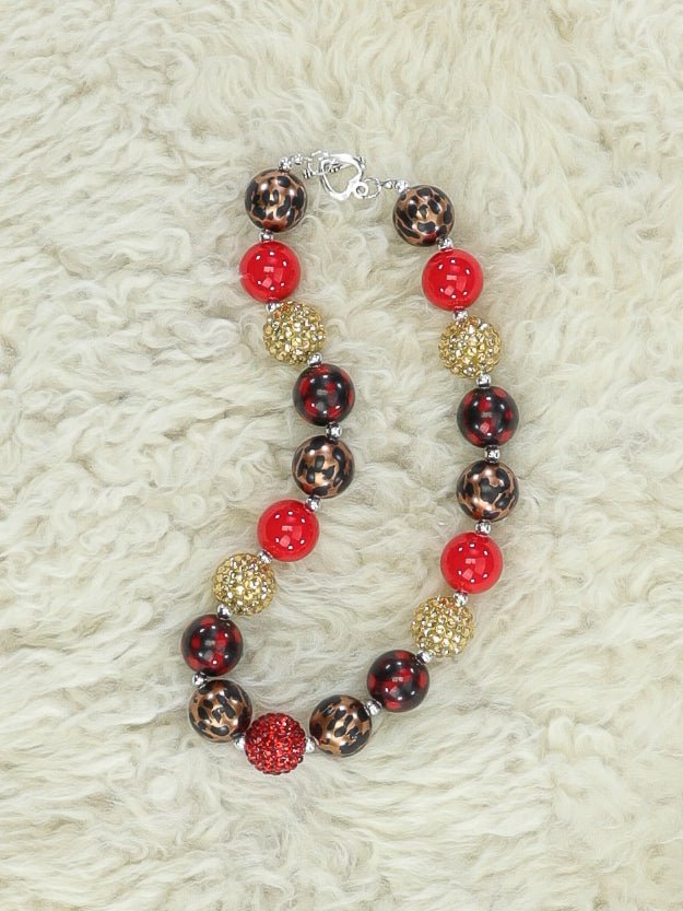 Gold, Red, & Buffalo Plaid Bubbleugm Necklace - Marie Nicole Clothing