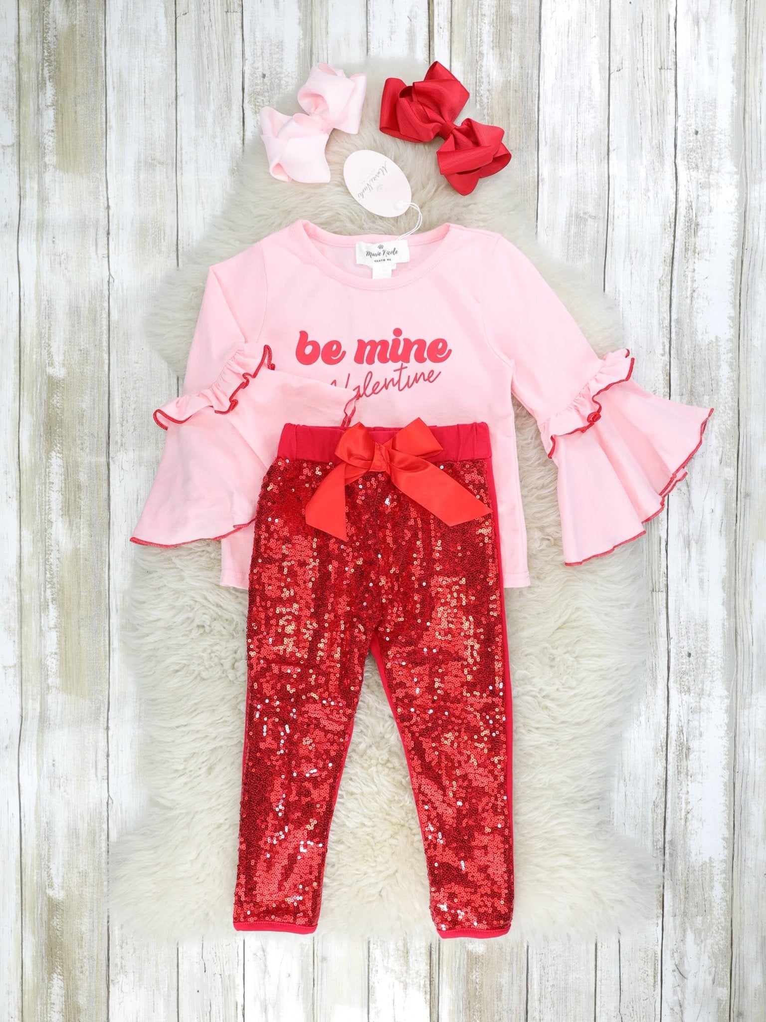 "Be Mine" Bell Sleeve Sequin Outfit - Marie Nicole Clothing