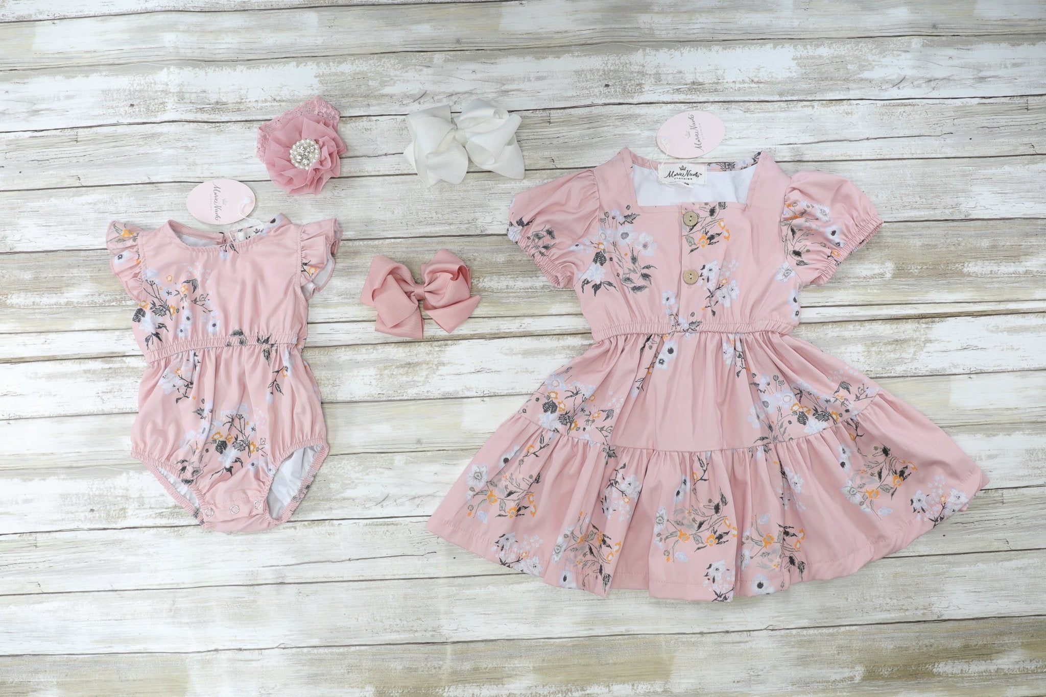 Mom & Me Pink Floral Dress & Romper - Marie Nicole Clothing