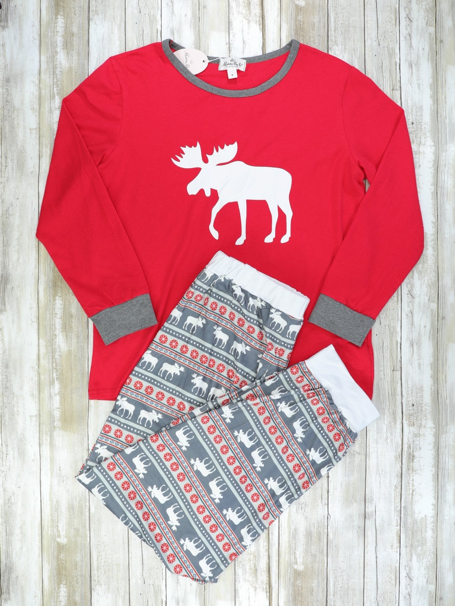 Family Red & Grey Moose Pajamas - Marie Nicole Clothing