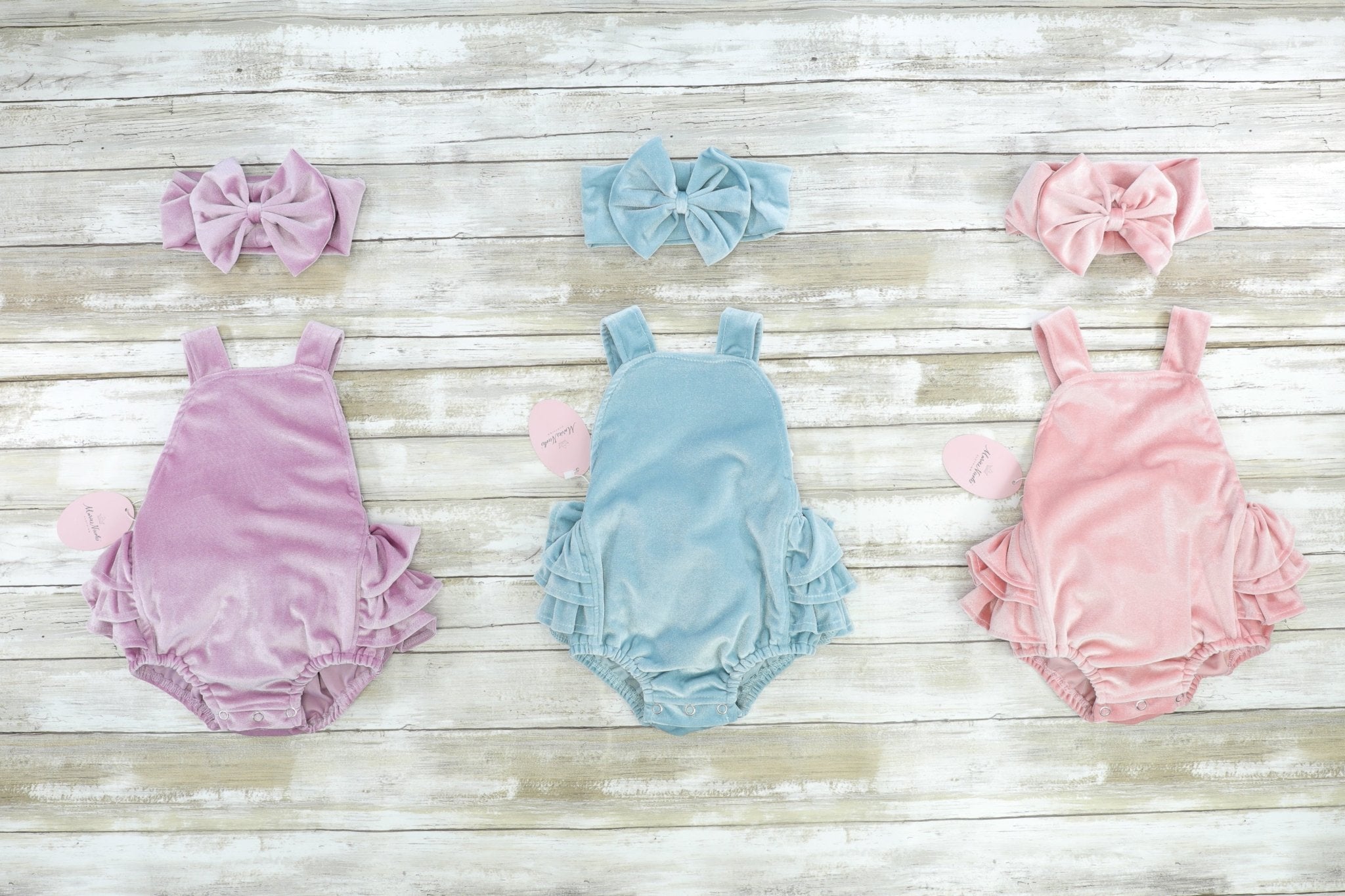 Pink Velvet Ruffle Bubble With Headband - Marie Nicole Clothing
