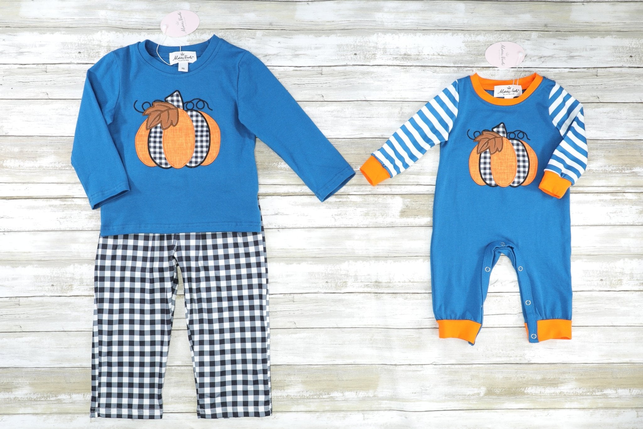 Teal Pumpkin Top & Gingham Pants Outfit - Marie Nicole Clothing