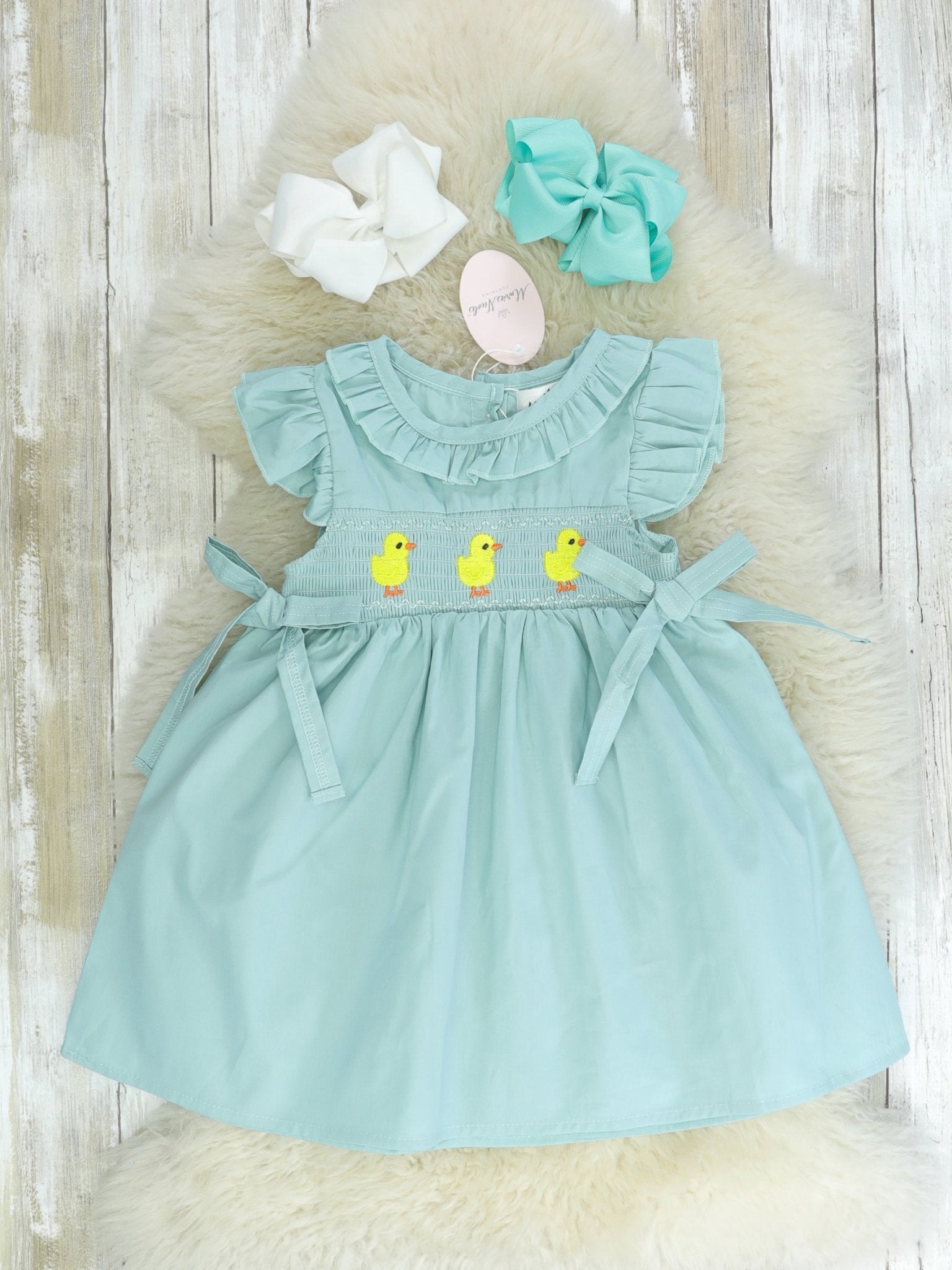 Mint Duck Smocked Ruffle Dress - Marie Nicole Clothing