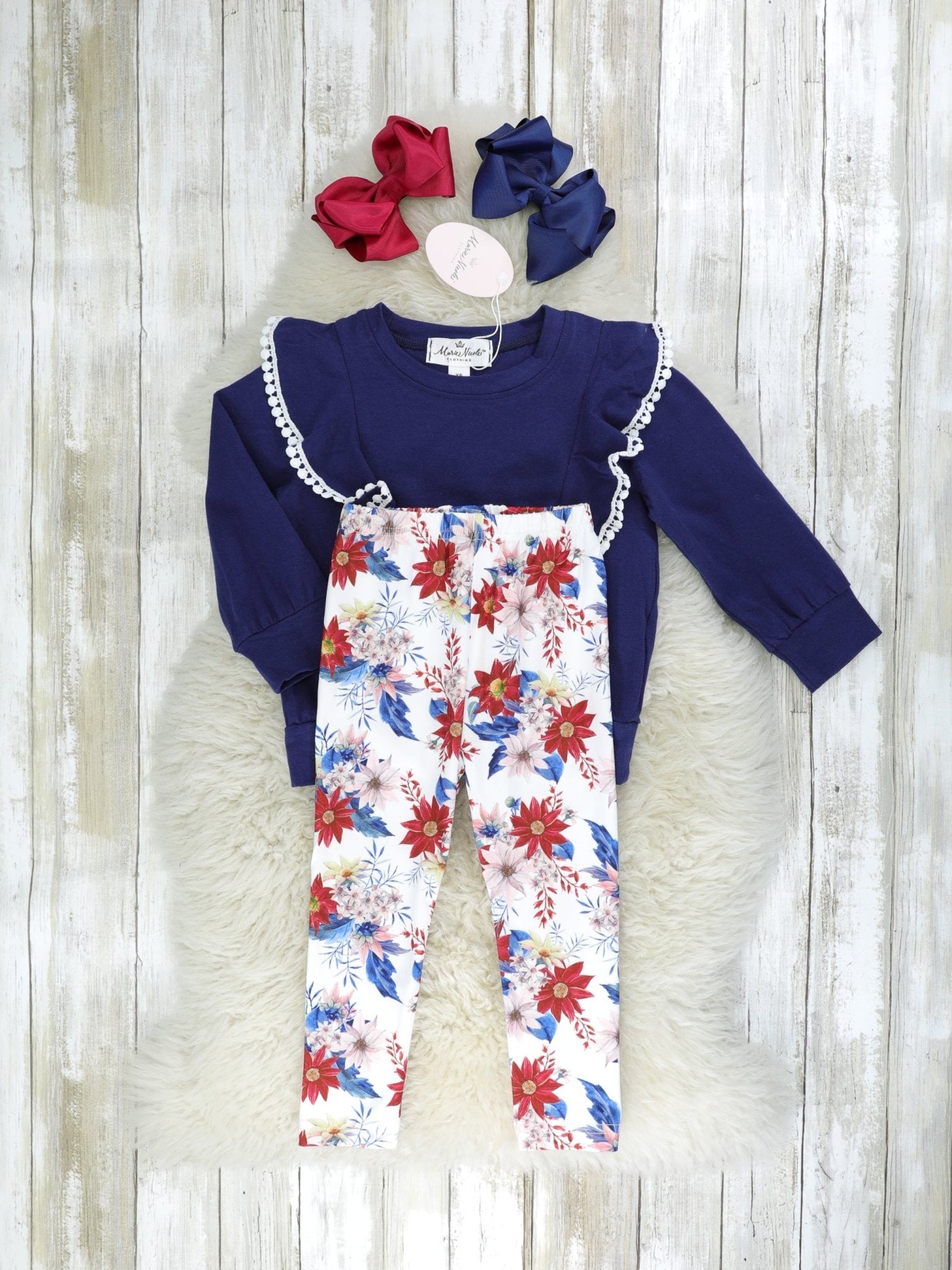 Navy Roses Ruffle Outfit - Marie Nicole Clothing