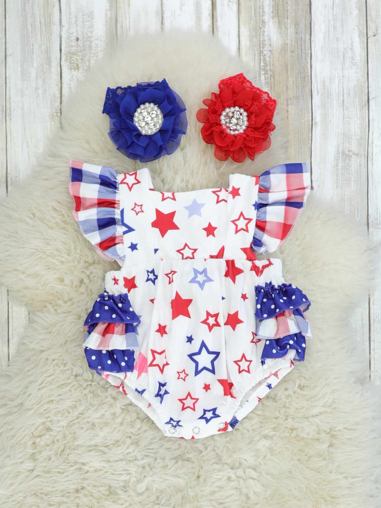 Red, White, & Blue Star Ruffle Bubble Romper - Marie Nicole Clothing