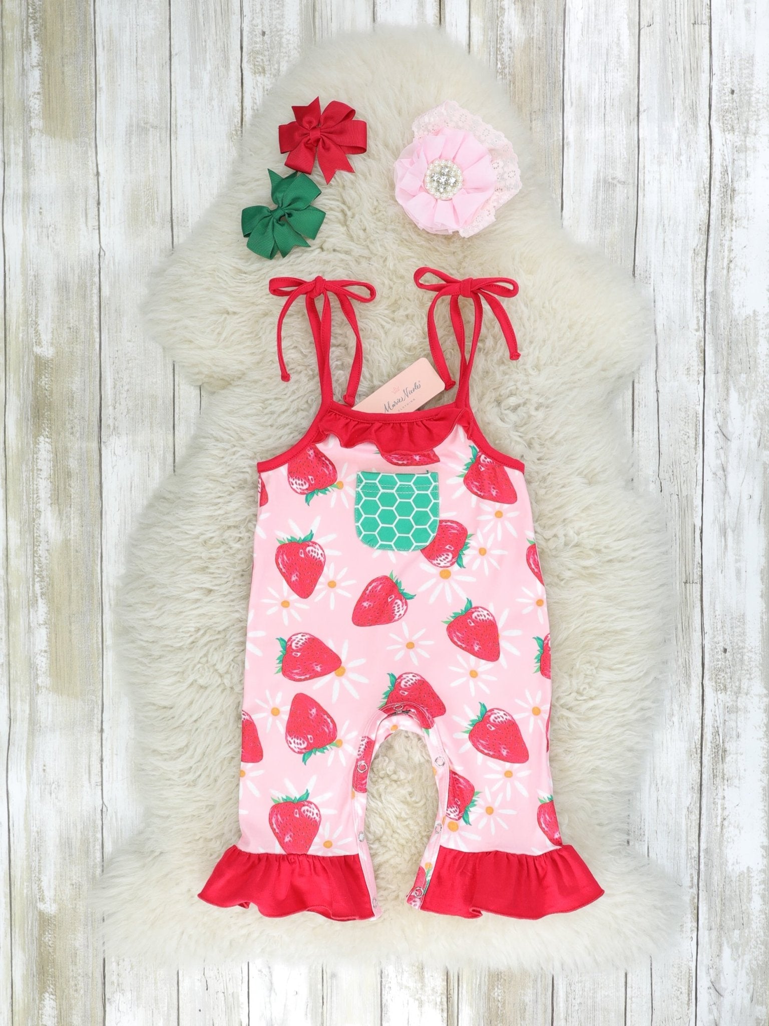Floral Strawberry Ruffle Romper - Marie Nicole Clothing