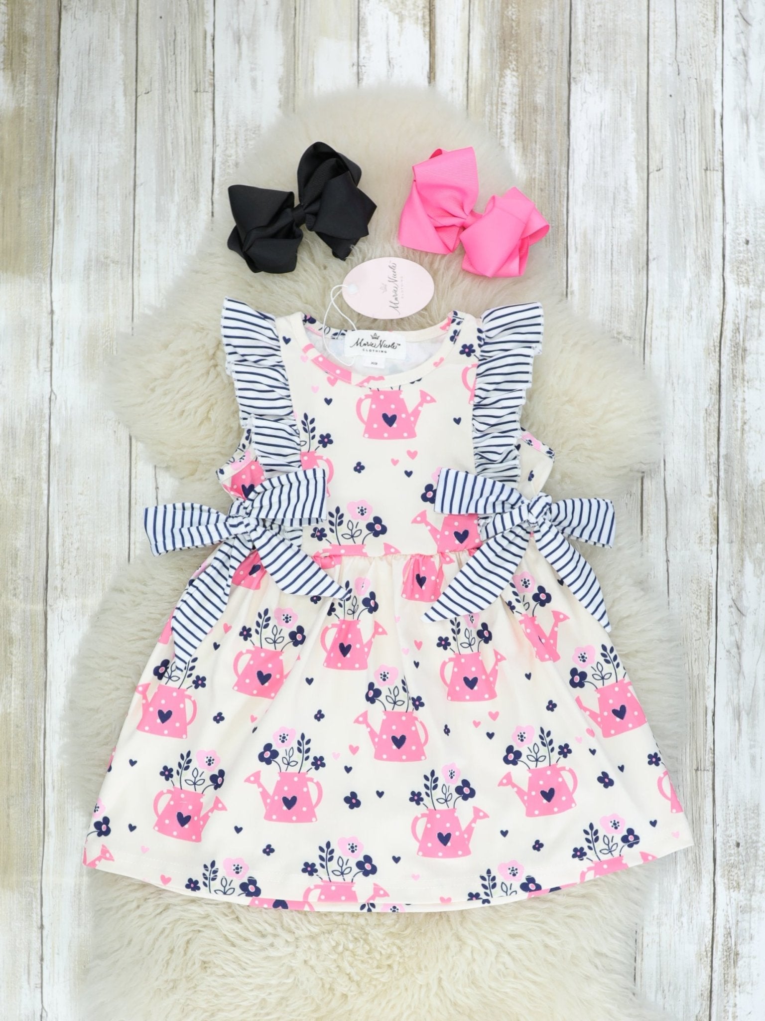 Pink Gardening Ruffle Swing Dress - Marie Nicole Clothing