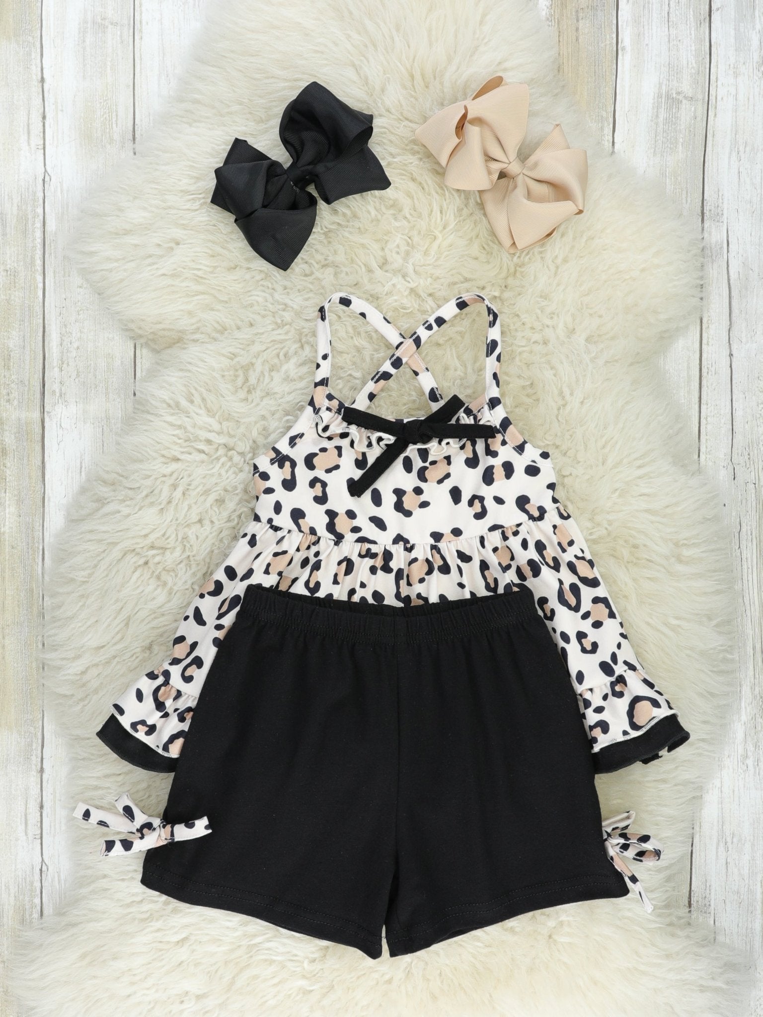 Cream Leopard Ruffle Tank Outfit - Marie Nicole Clothing