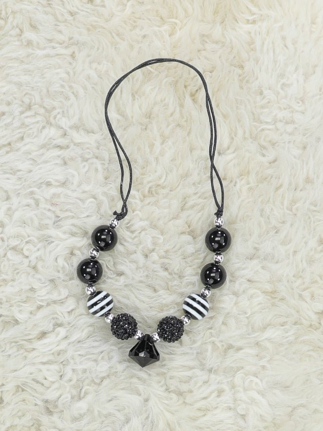 Black Striped Diamond Adjustable Bubblegum Necklace - Marie Nicole Clothing