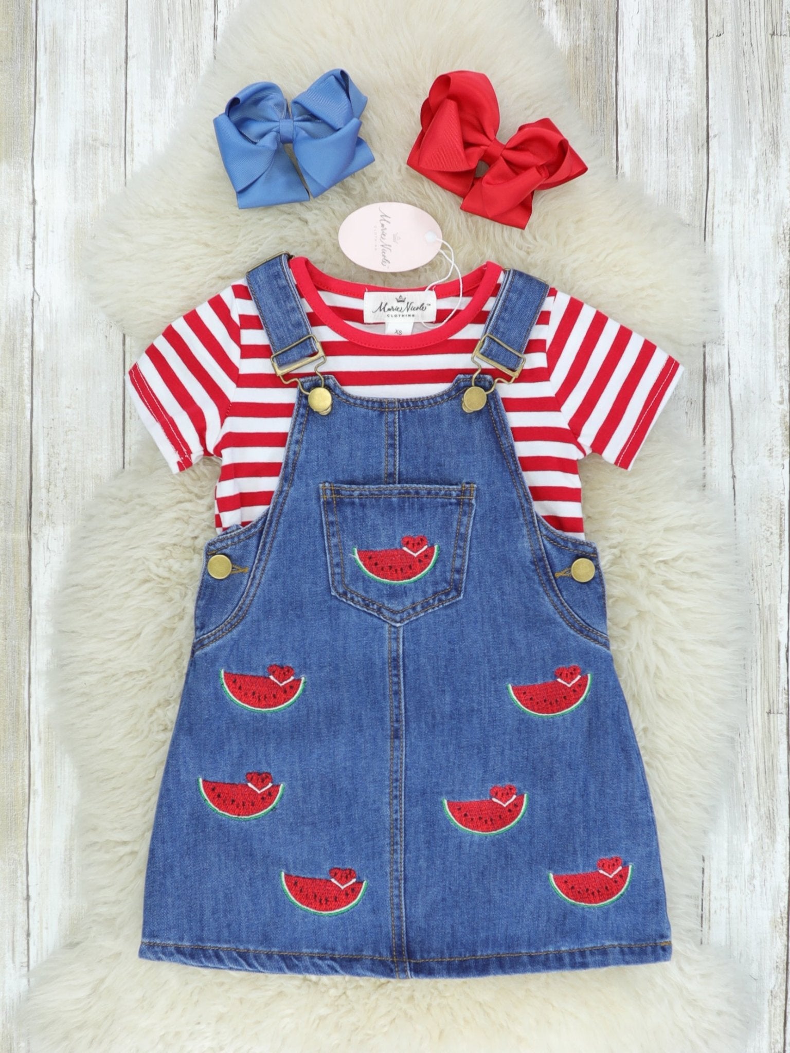 Watermelon Denim Overalls Set - Marie Nicole Clothing