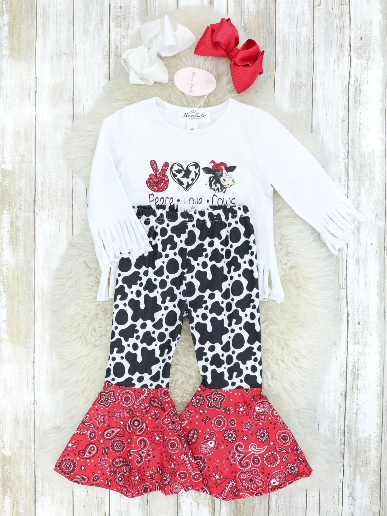 Peace, Love, & Cows Fringe Top & Bell Bottoms Outfit - Marie Nicole Clothing
