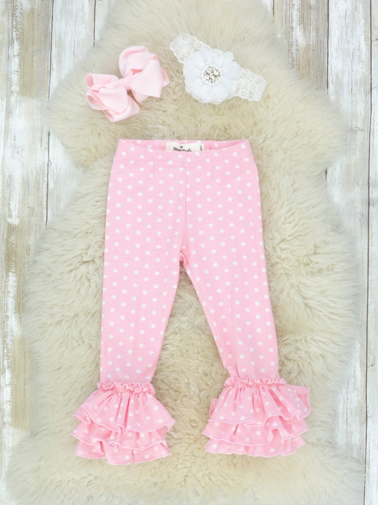 Cotton Tulip Ruffle Leggings - Pink Polka Dot - Marie Nicole Clothing