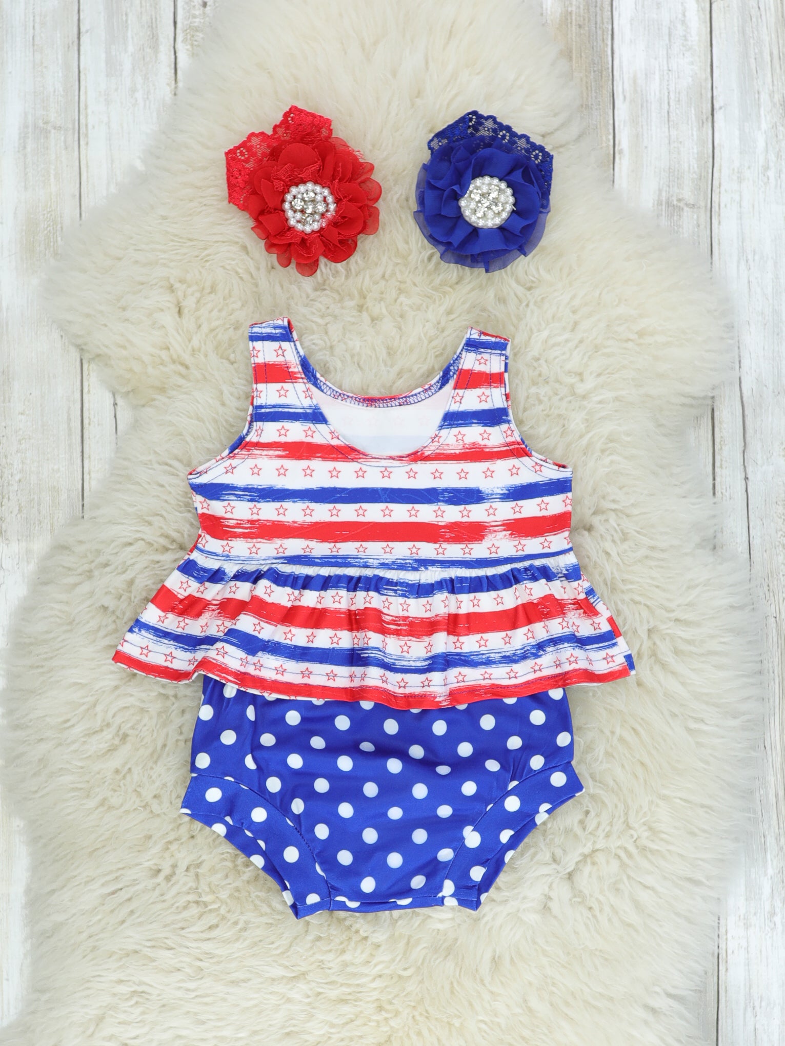 Red, White, & Blue Striped Tank & Polka Dot Bloomers Set - Marie Nicole Clothing
