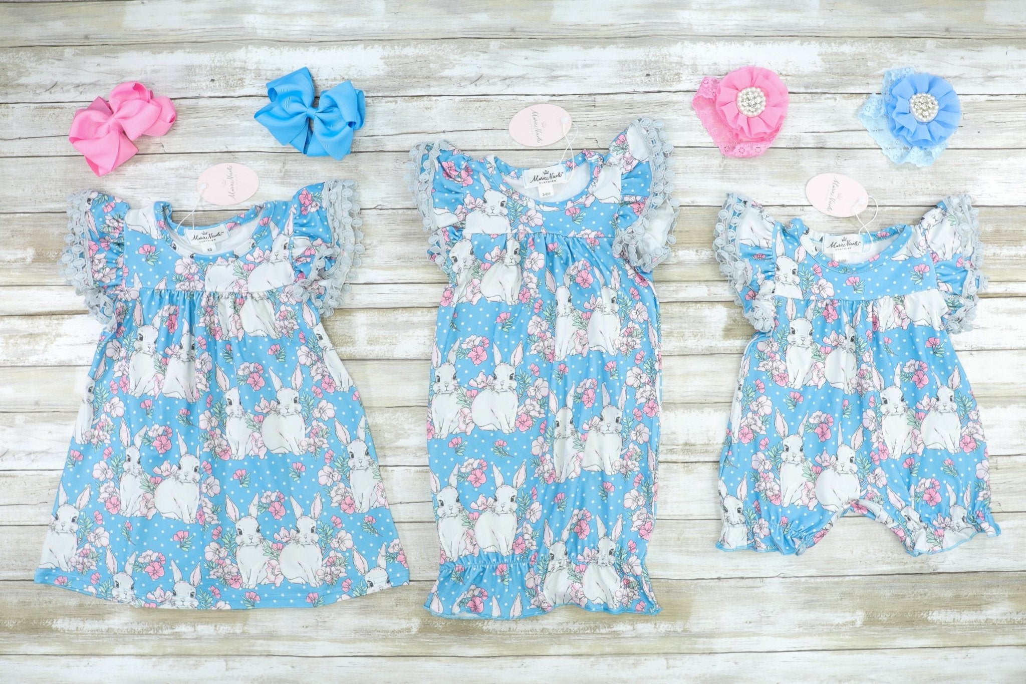 Cornflower Blue Bunny Ruffle Romper - Marie Nicole Clothing