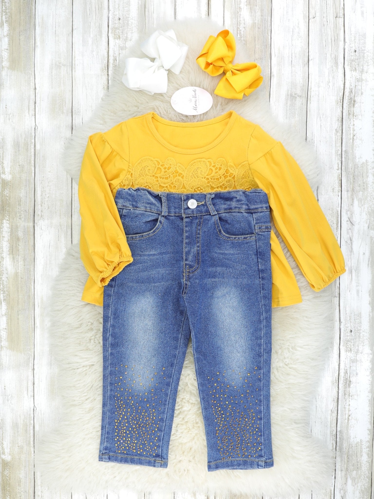 Mustard Ruffle Tunic Denim Outfit - Marie Nicole Clothing