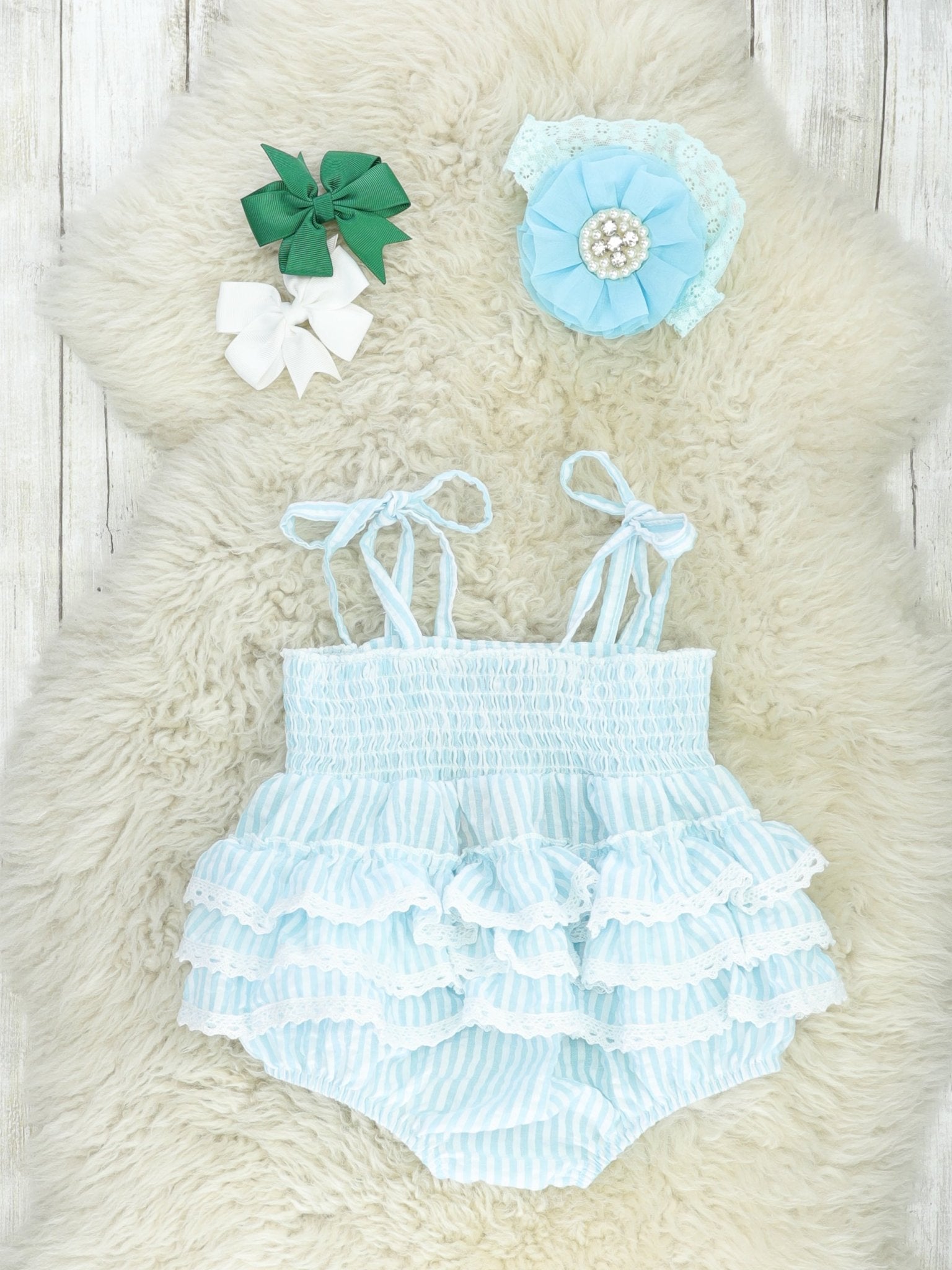 Pinstriped Floral Tie Bubble Romper - Marie Nicole Clothing