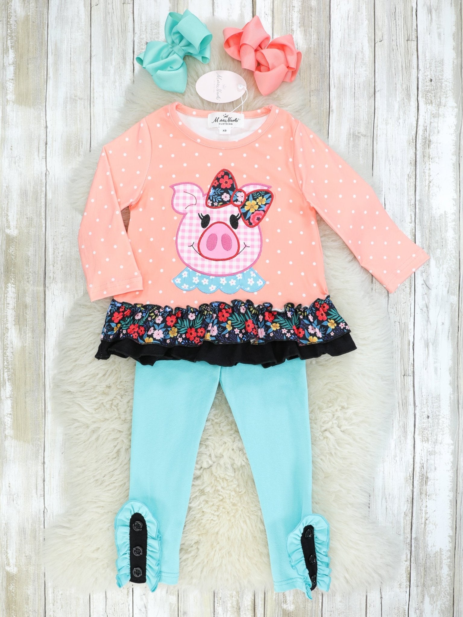 Floral Piggy Ruffle Outfit - Marie Nicole Clothing