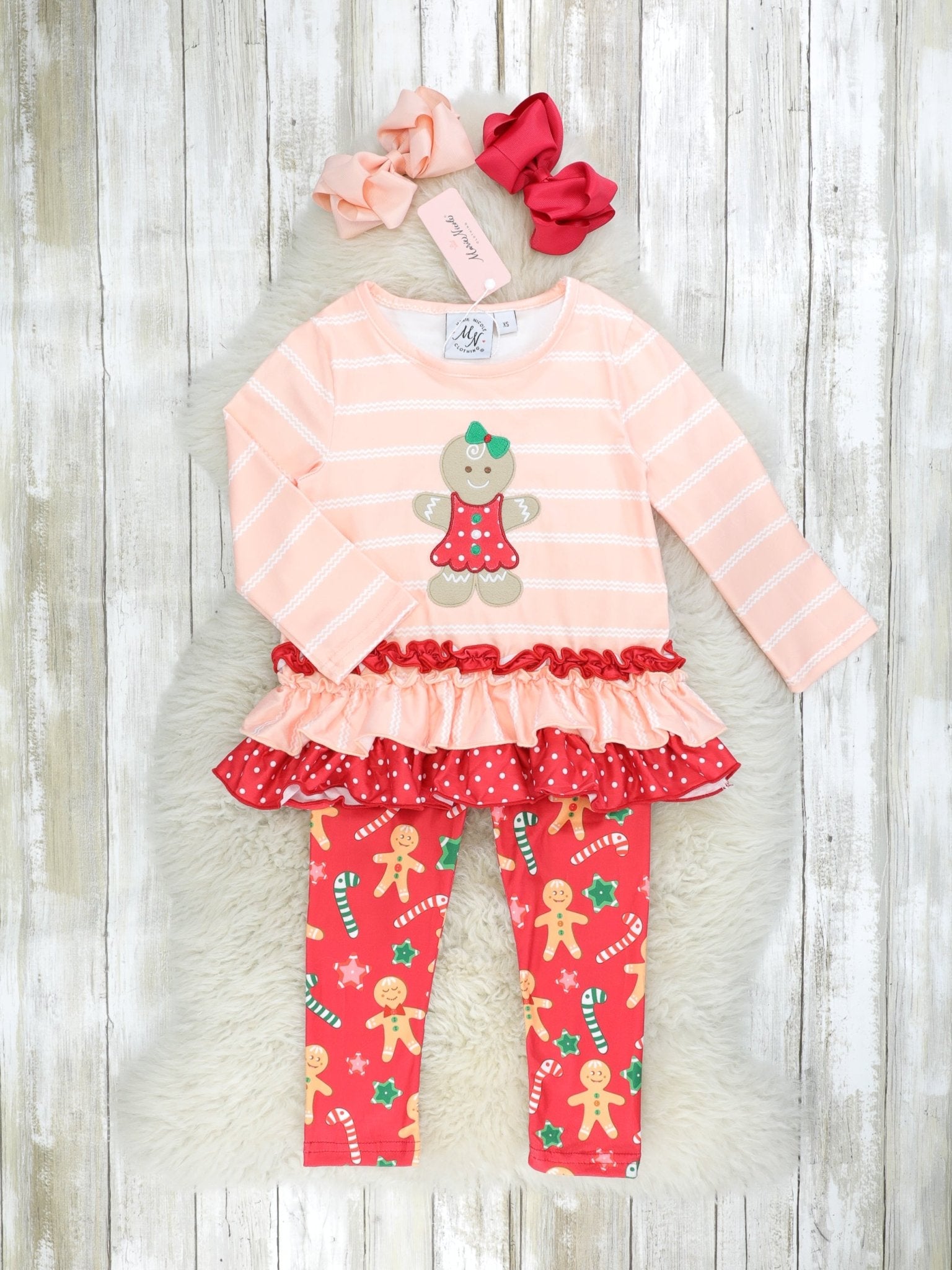 Peach Gingerbread Ruffle Outfit - Marie Nicole Clothing