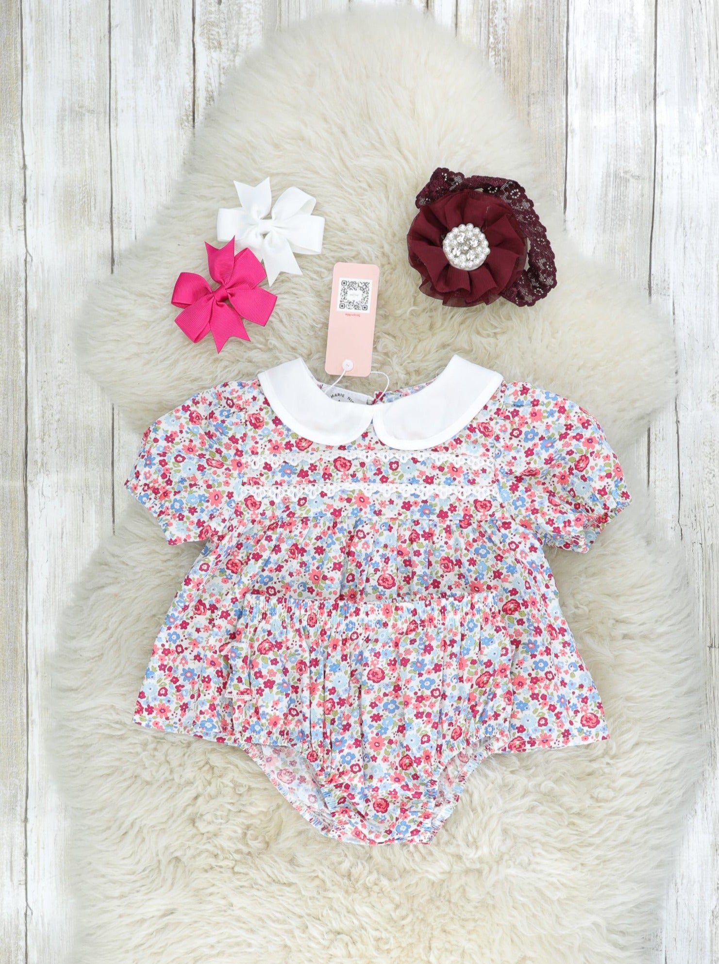Red Ditsy Floral Vintage Top & Bloomers Outfit - Marie Nicole Clothing