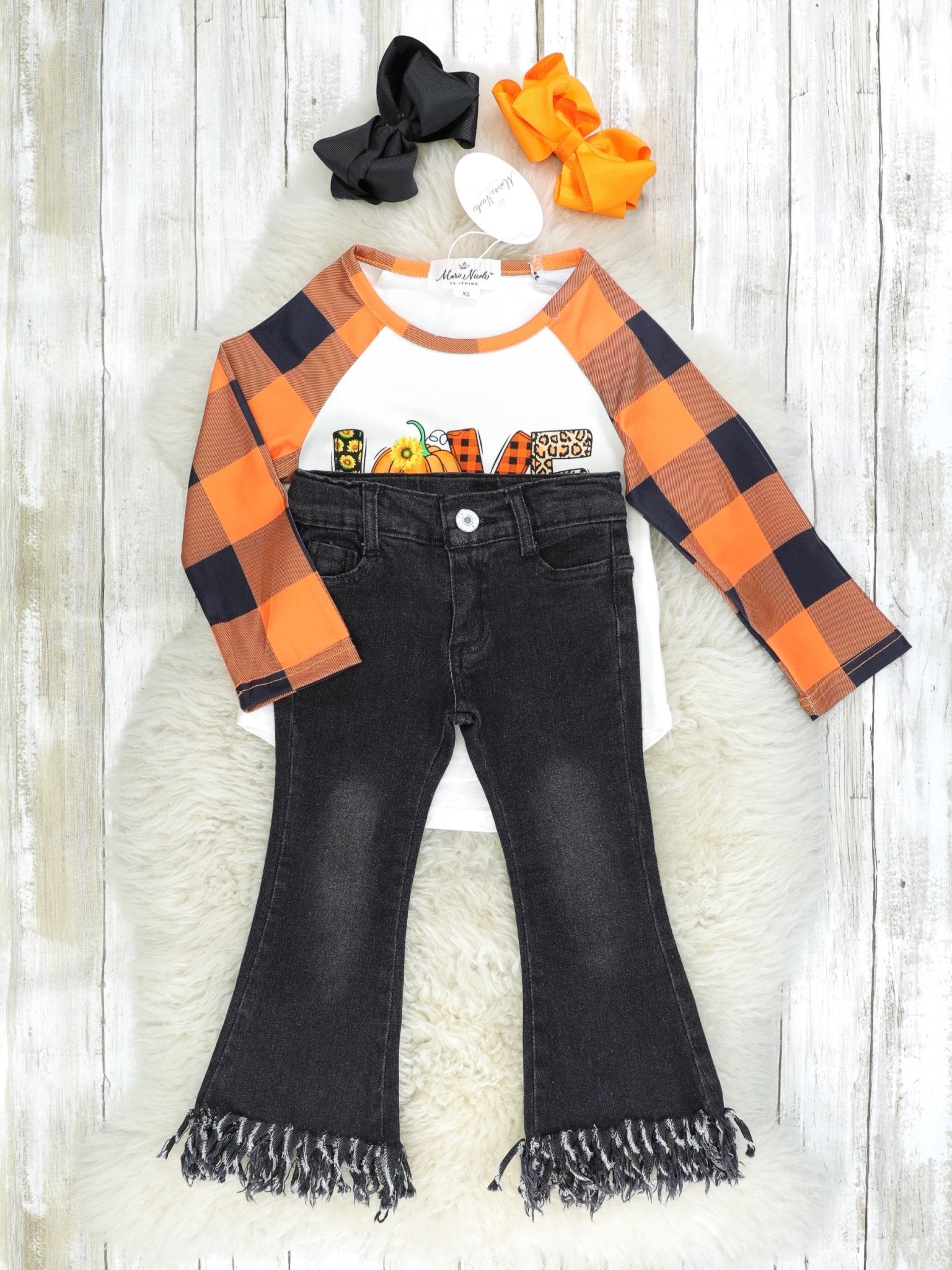 "Love Fall Y'all" Top & Denim Fringe Outfit - Marie Nicole Clothing
