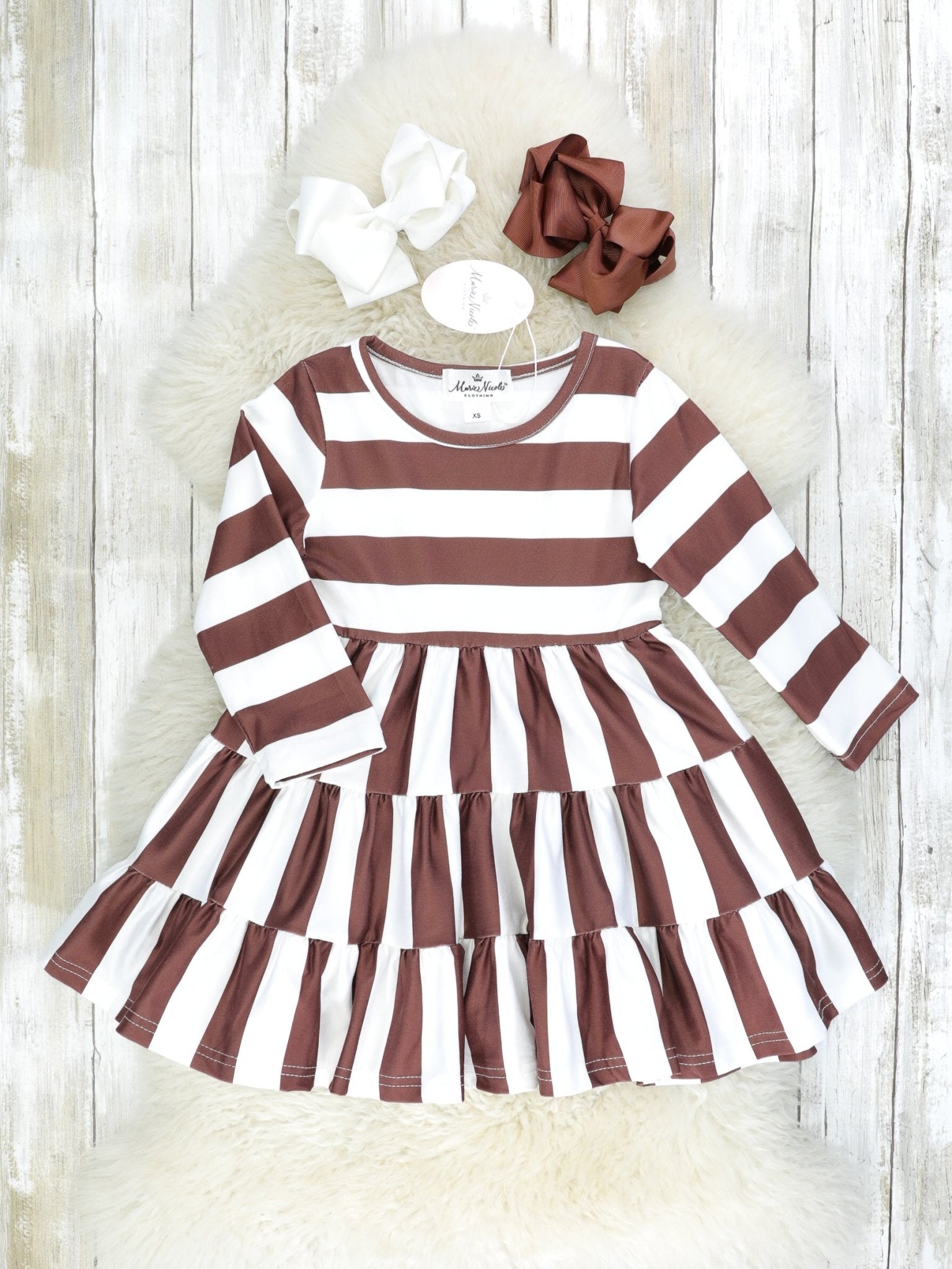Mom & Me Brown Striped Long Sleeve Swing Dress - Marie Nicole Clothing