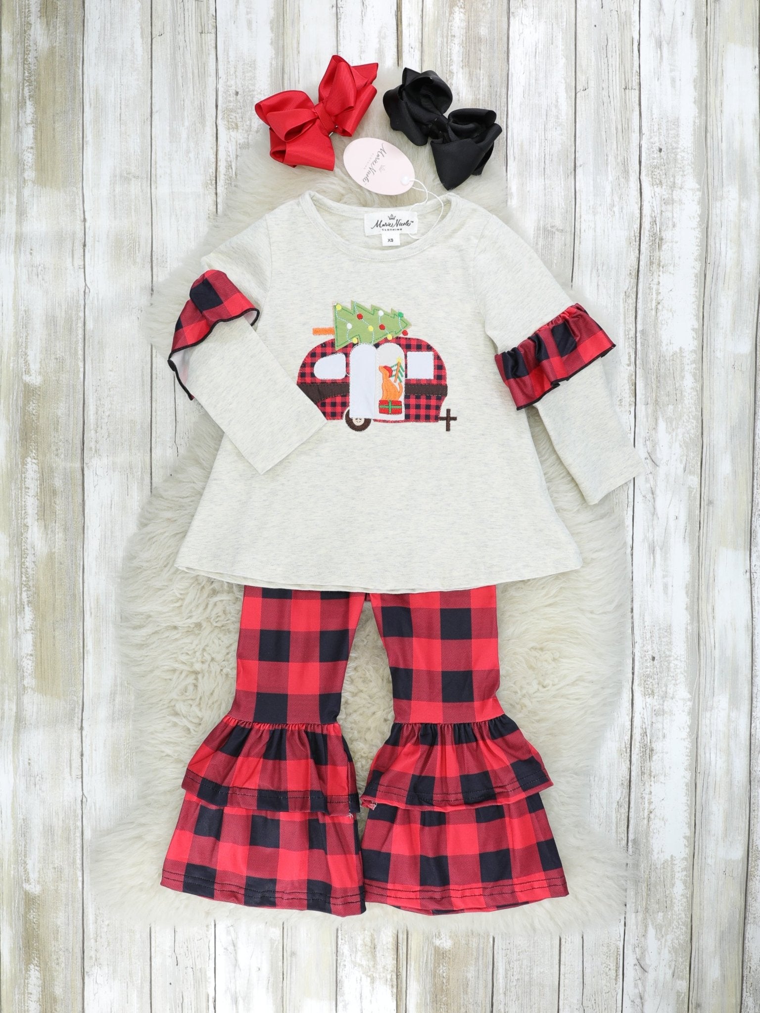 Buffalo Plaid Camper Ruffle Outfit - Marie Nicole Clothing