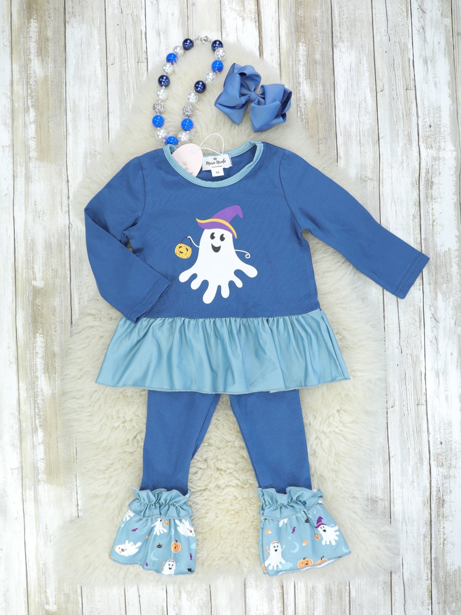 Blue & Purple Ghost Ruffle Outfit - Marie Nicole Clothing