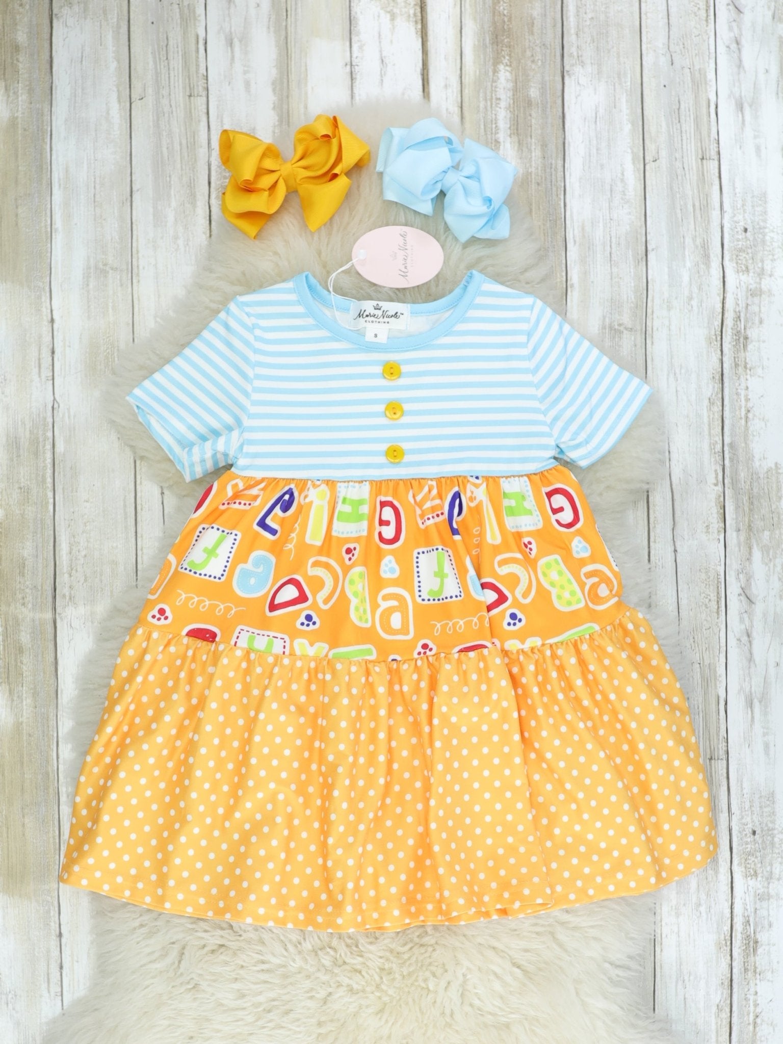 Orange & Blue Alphabet Dress - Marie Nicole Clothing