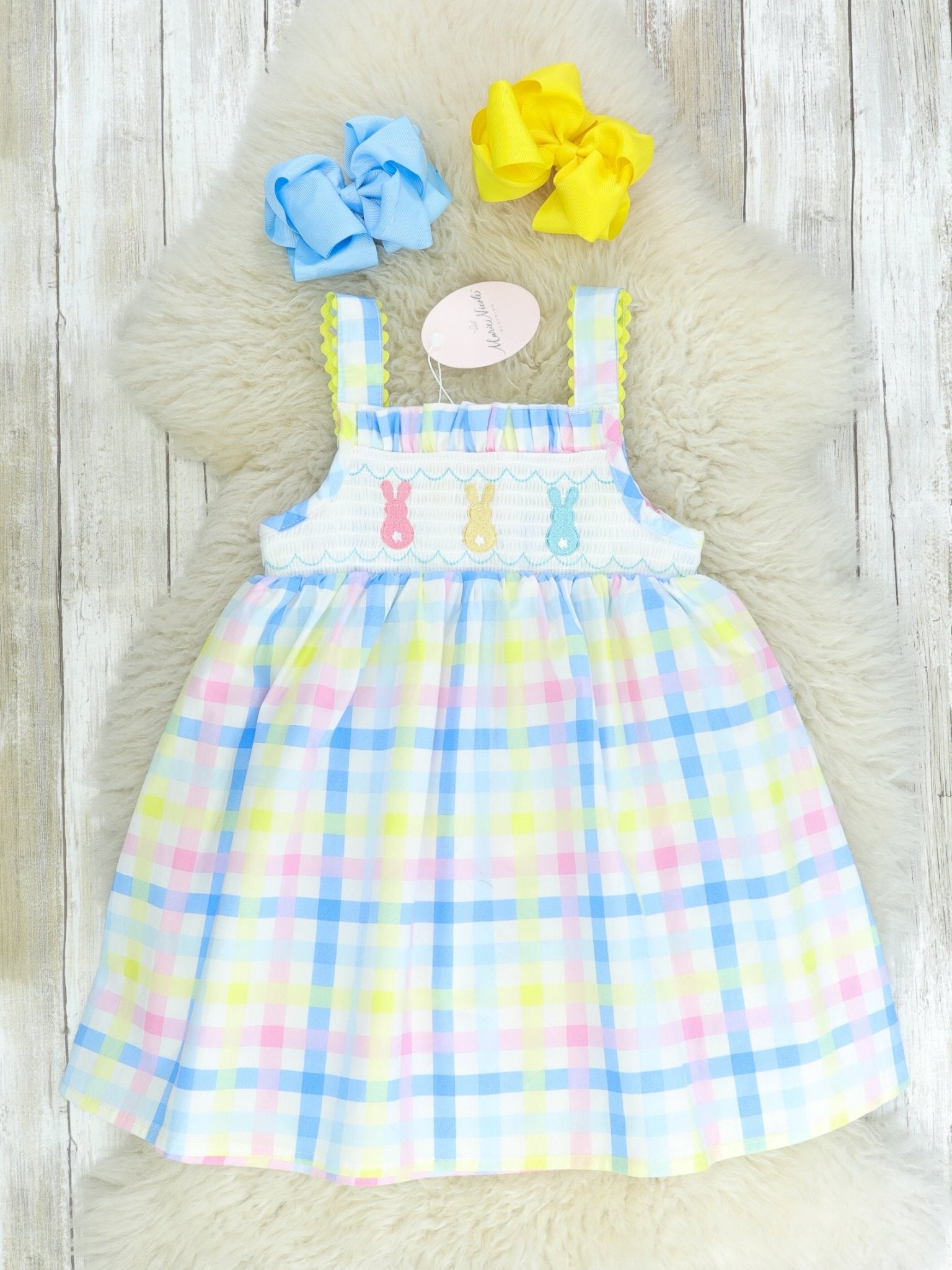Easter Bunny Pastel Smocked Dress - Marie Nicole Clothing
