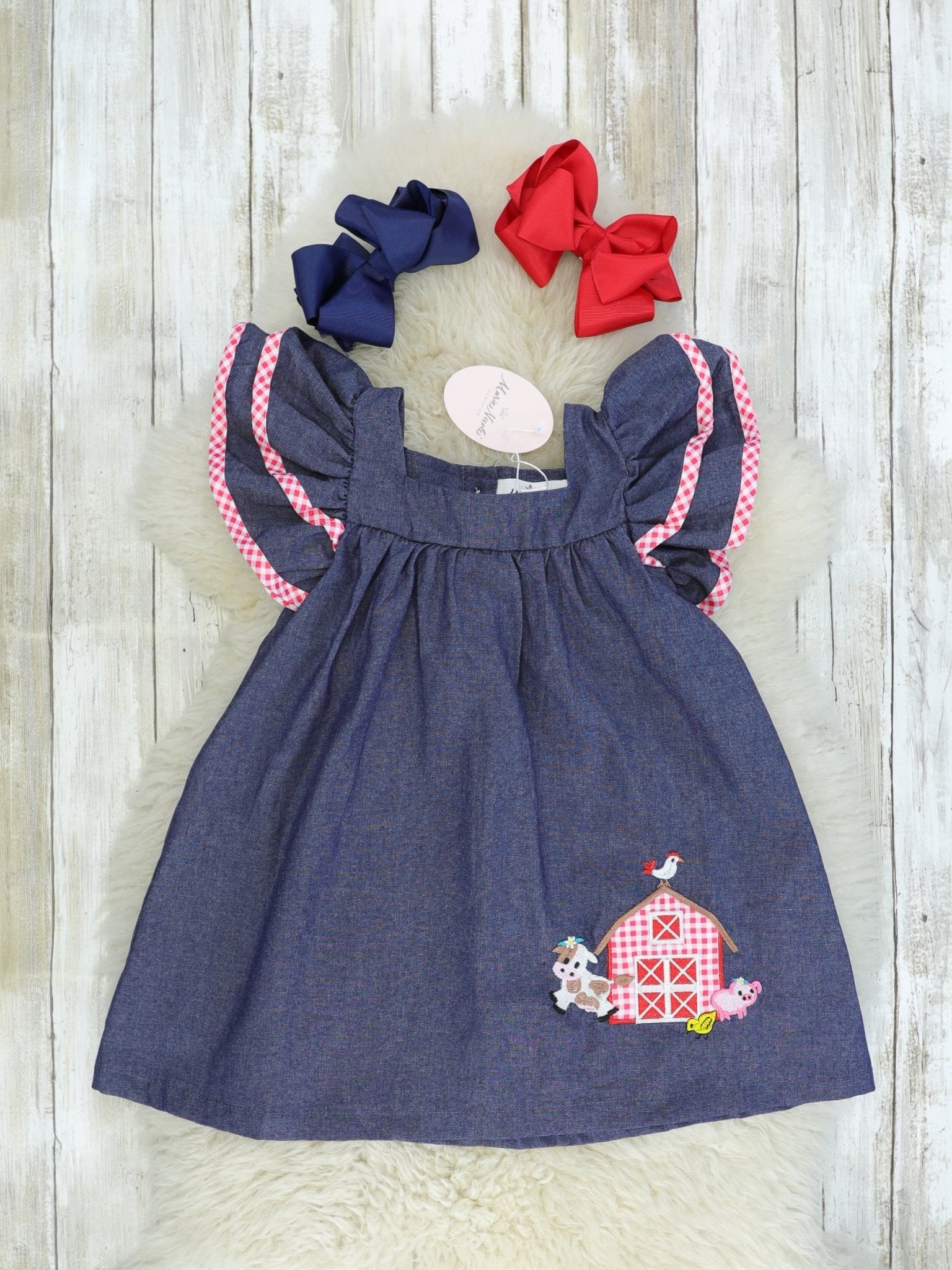 Chambray Barn Animals Ruffle Dress - Marie Nicole Clothing