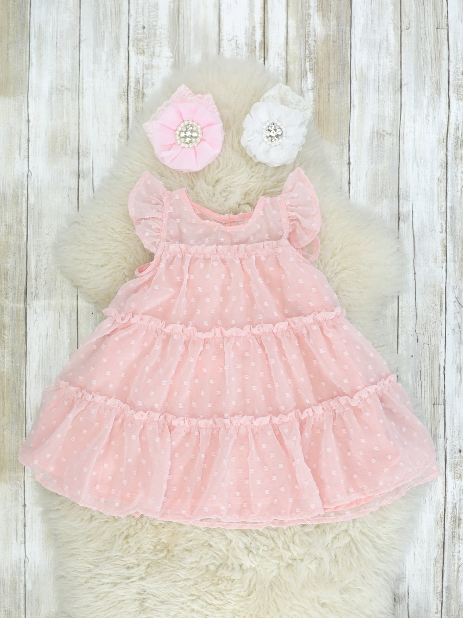 Light Pink Swiss Dot Ruffle Dress - Marie Nicole Clothing
