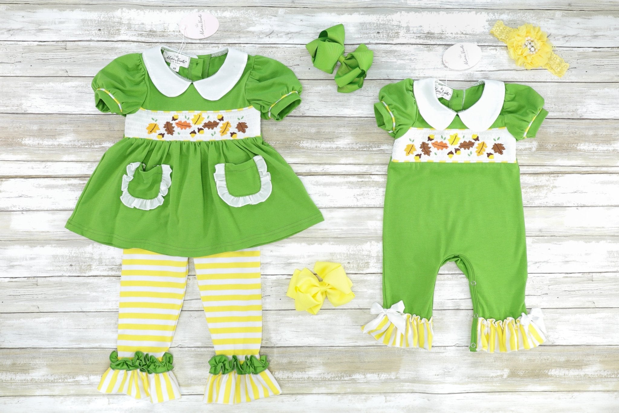 Acorns & Leaves Smocked Romper - Marie Nicole Clothing