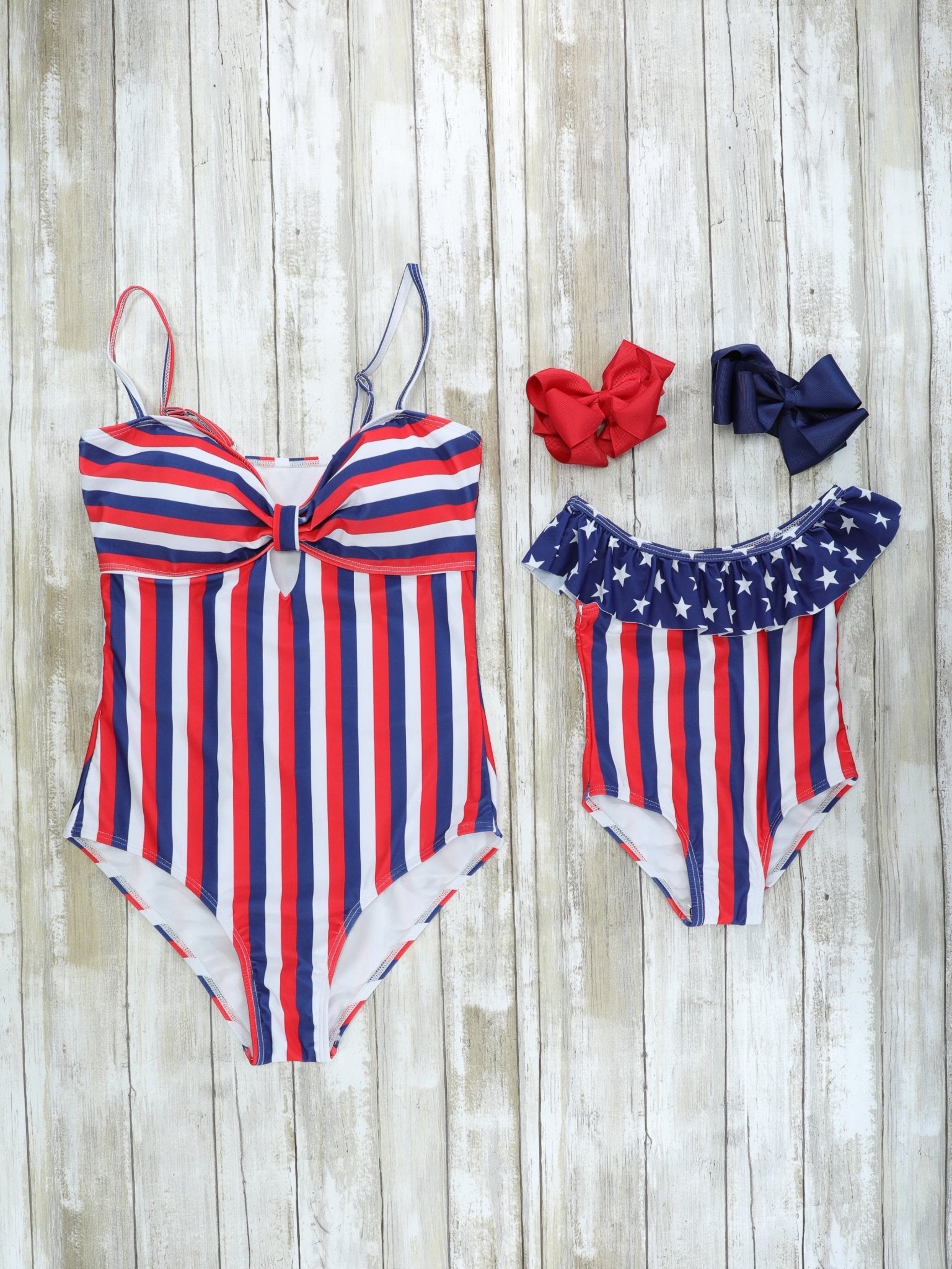 Family Red, White, & Blue Pinstriped Swimsuit - Marie Nicole Clothing
