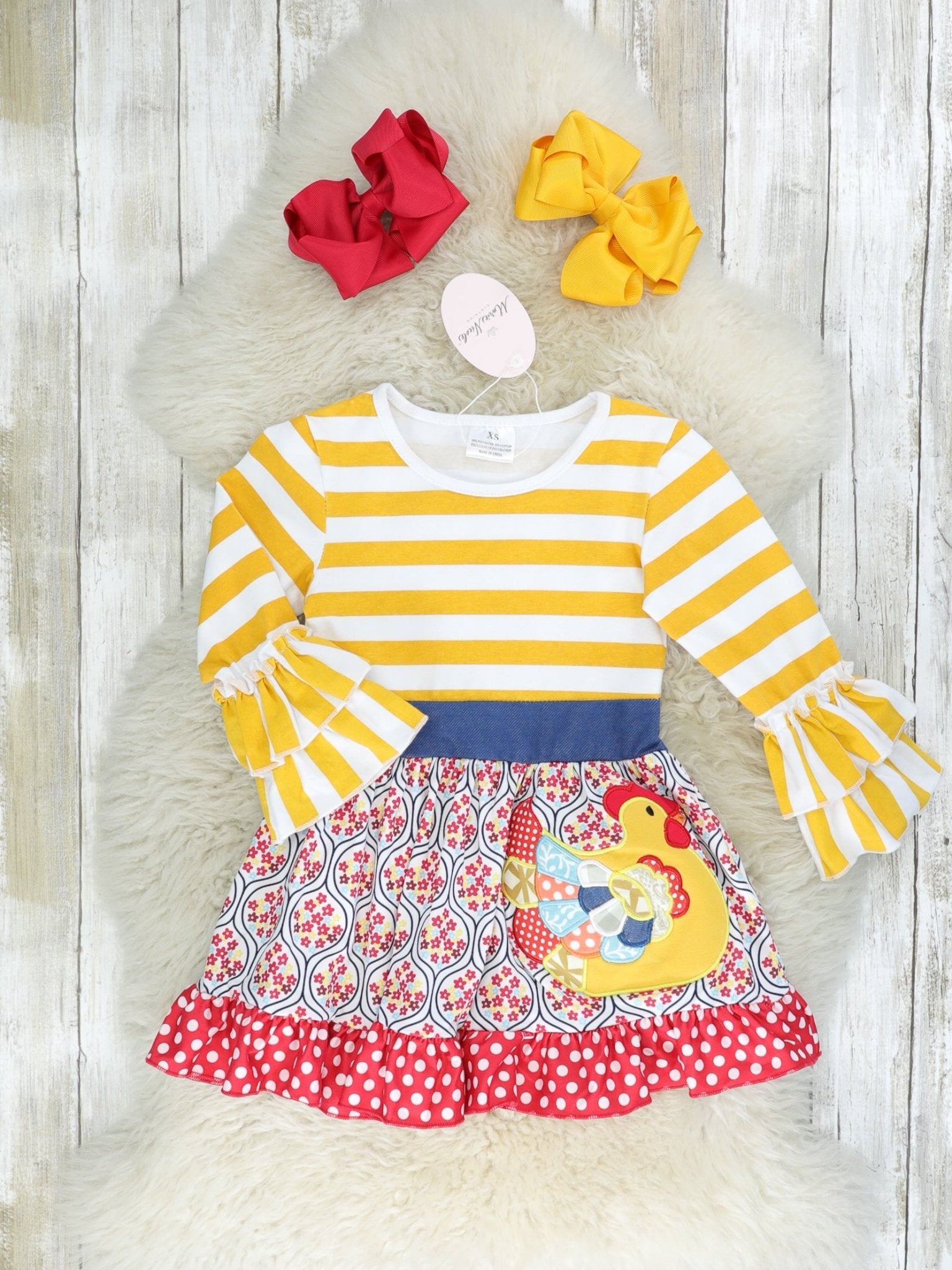 Mustard Floral Chicken Ruffle Dress - Marie Nicole Clothing