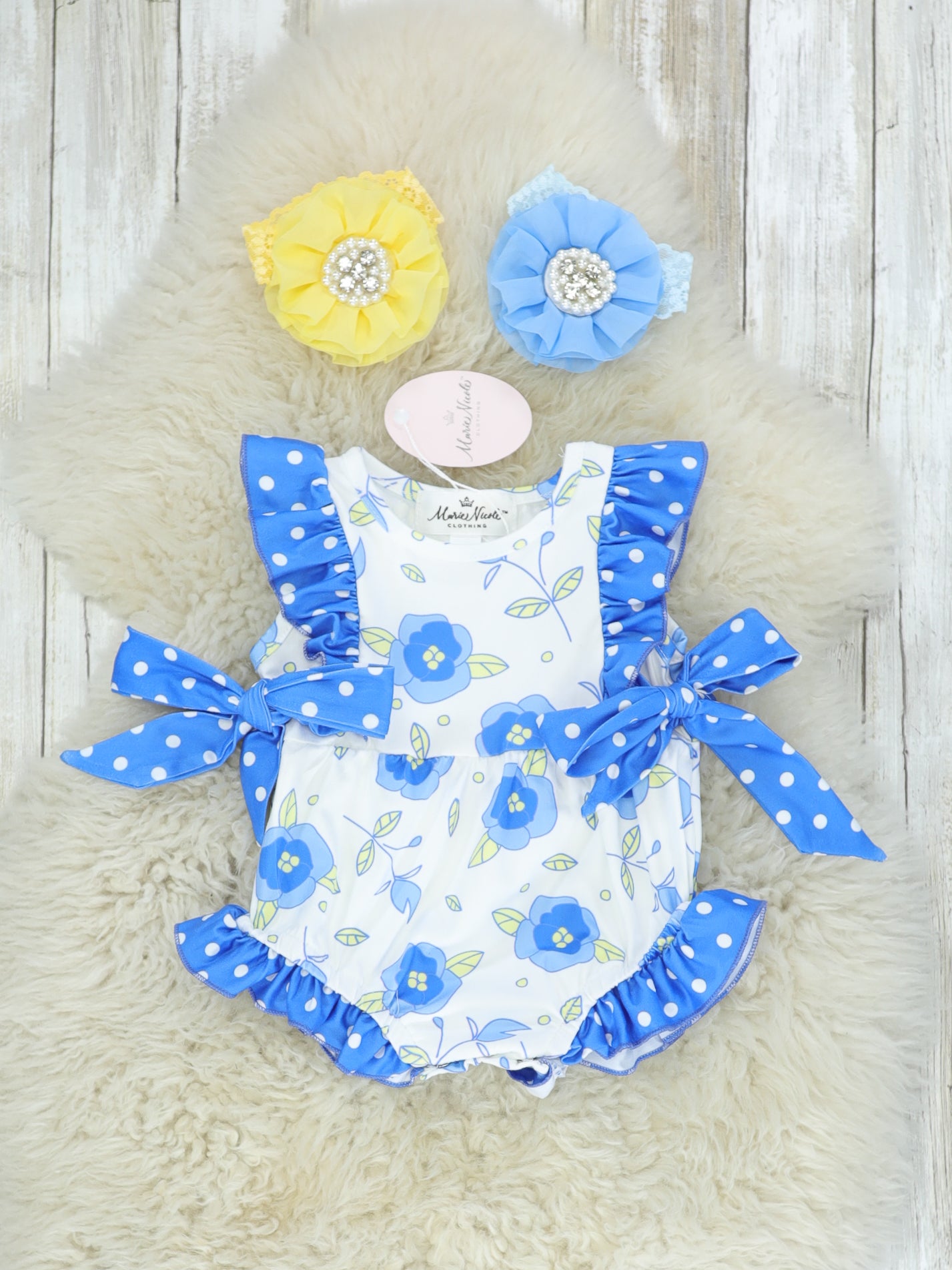Blue Floral Polka Dot Bubble Romper - Marie Nicole Clothing