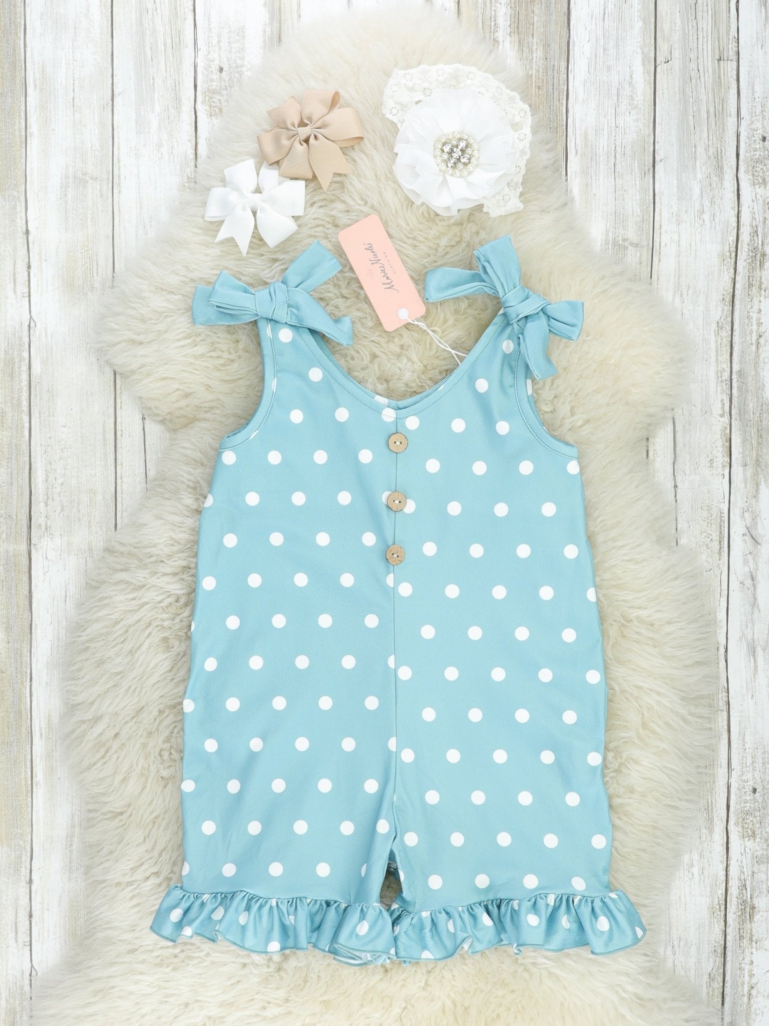 Blue Polka Dot Bow Ruffle Jumpsuit - Marie Nicole Clothing