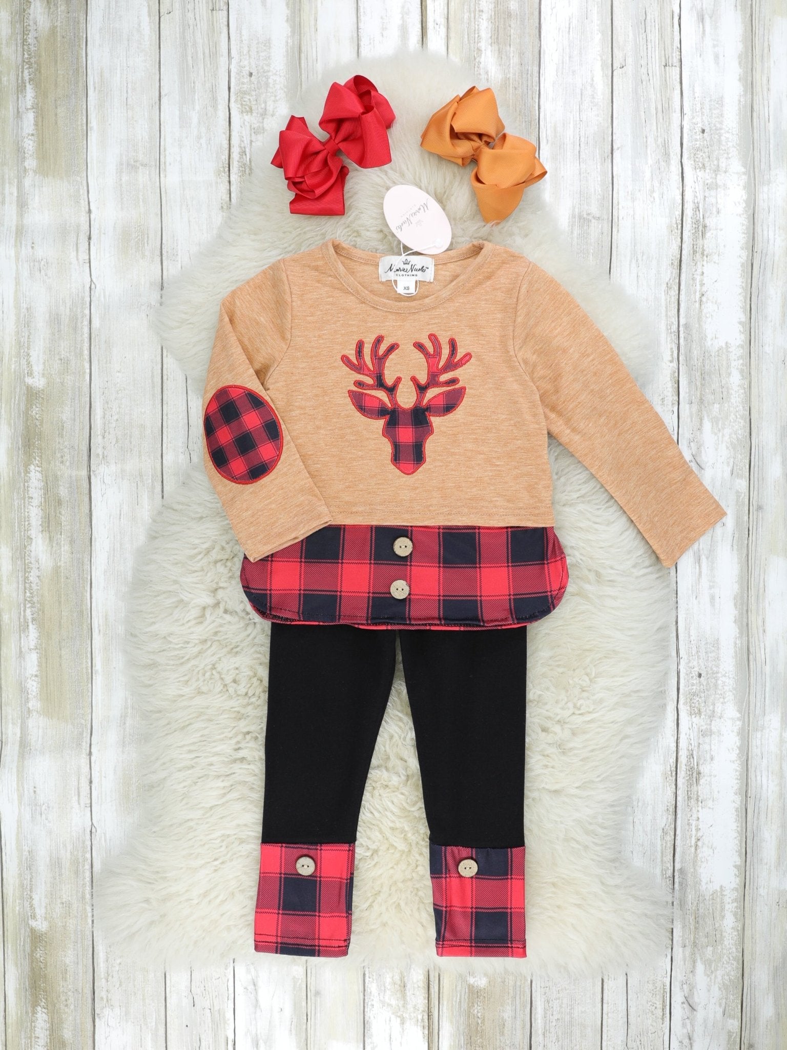 Buffalo Plaid Reindeer Outfit - Marie Nicole Clothing
