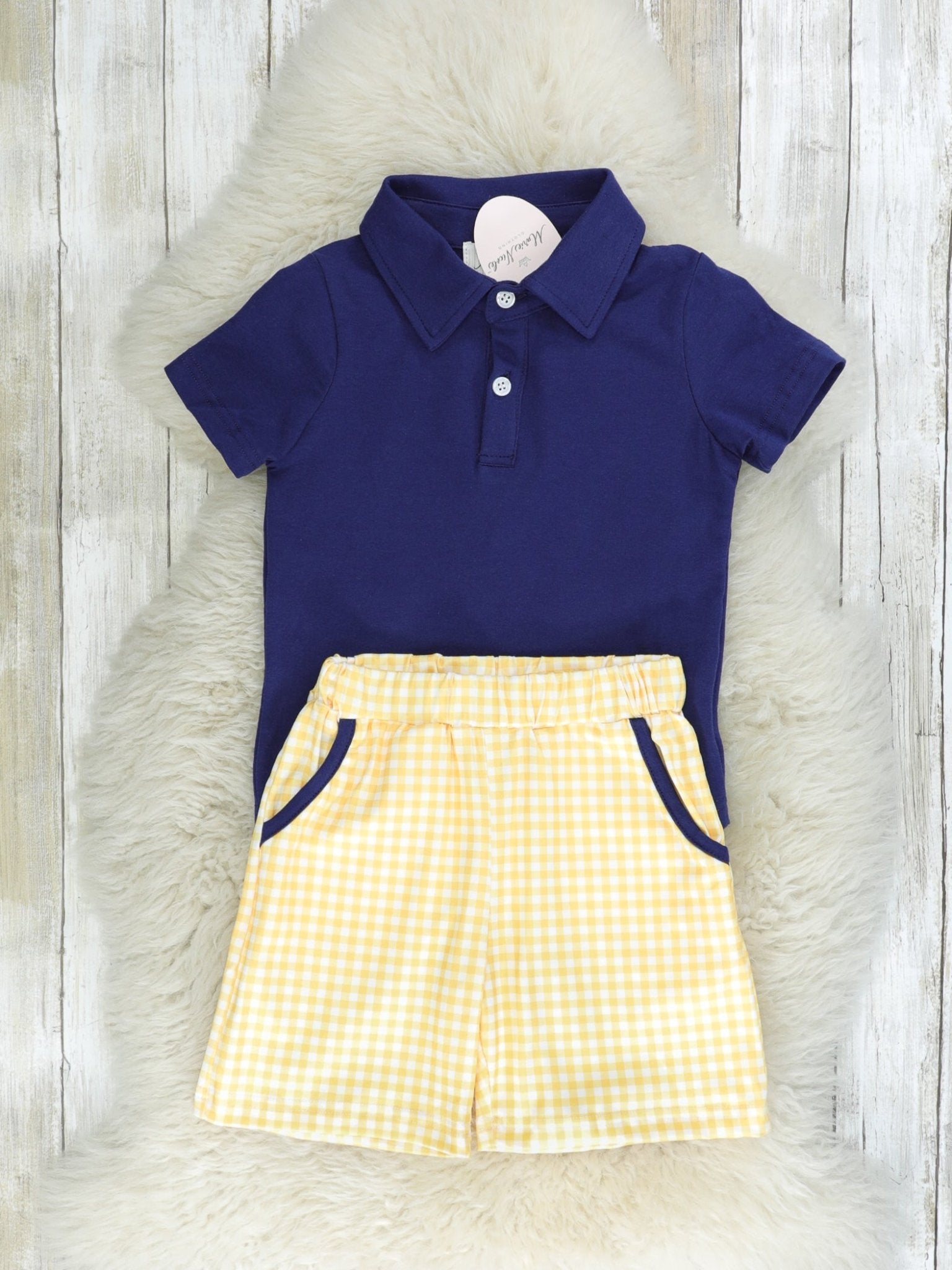 Navy & Yellow Gingham Polo Outfit - Marie Nicole Clothing