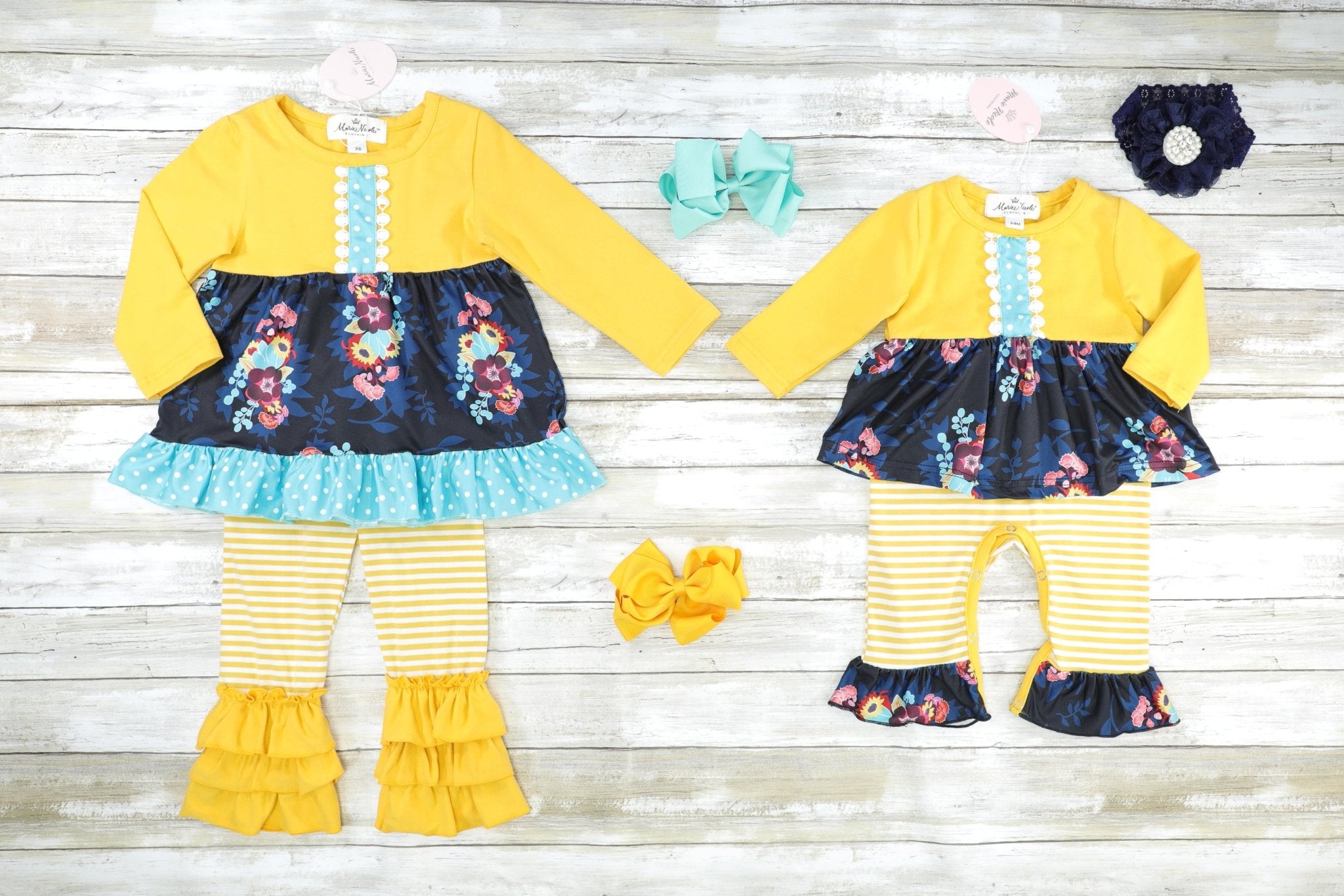 Yellow & Blue Floral Ruffle Outfit - Marie Nicole Clothing