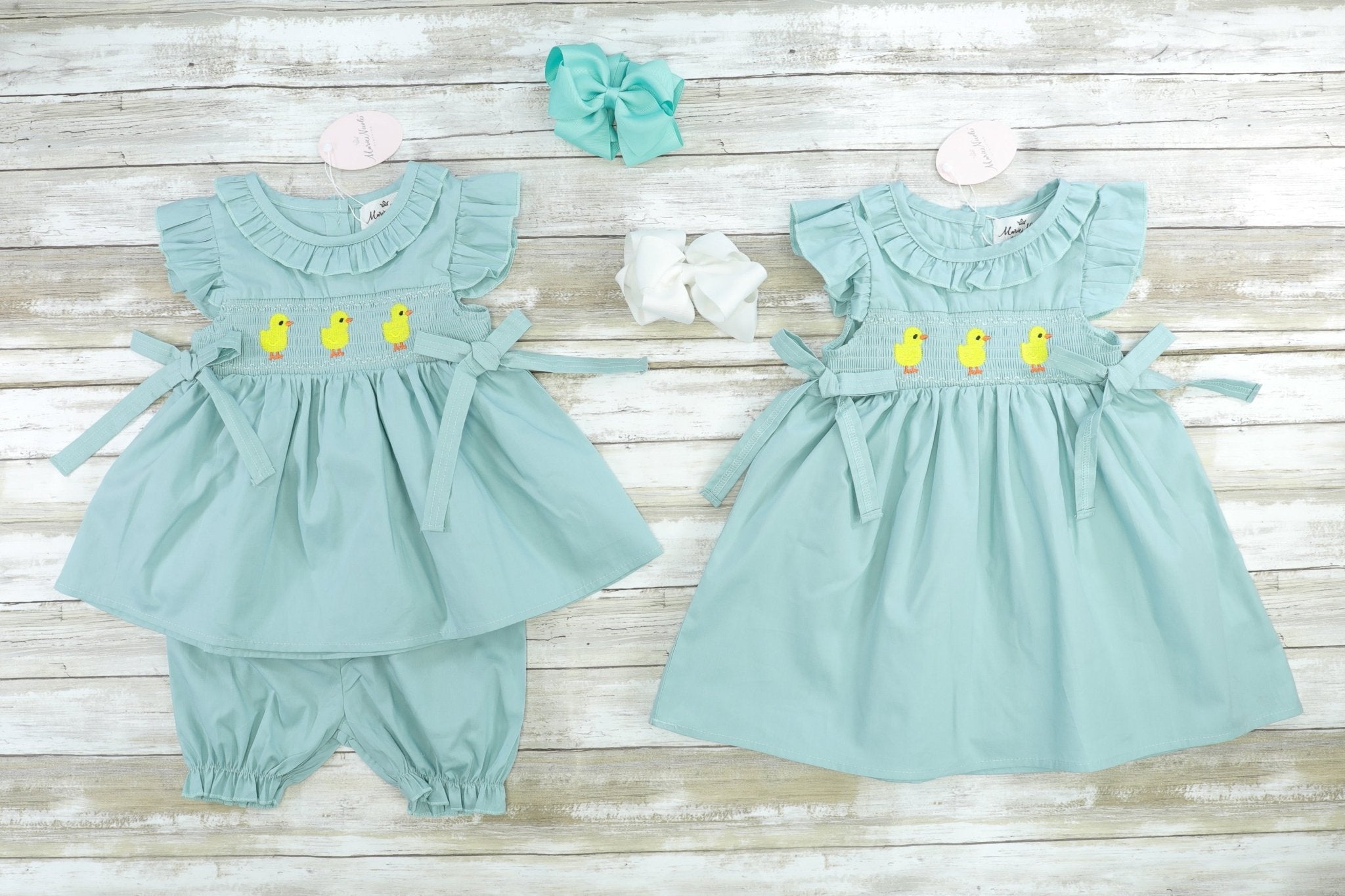 Mint Duck Smocked Ruffle Dress - Marie Nicole Clothing