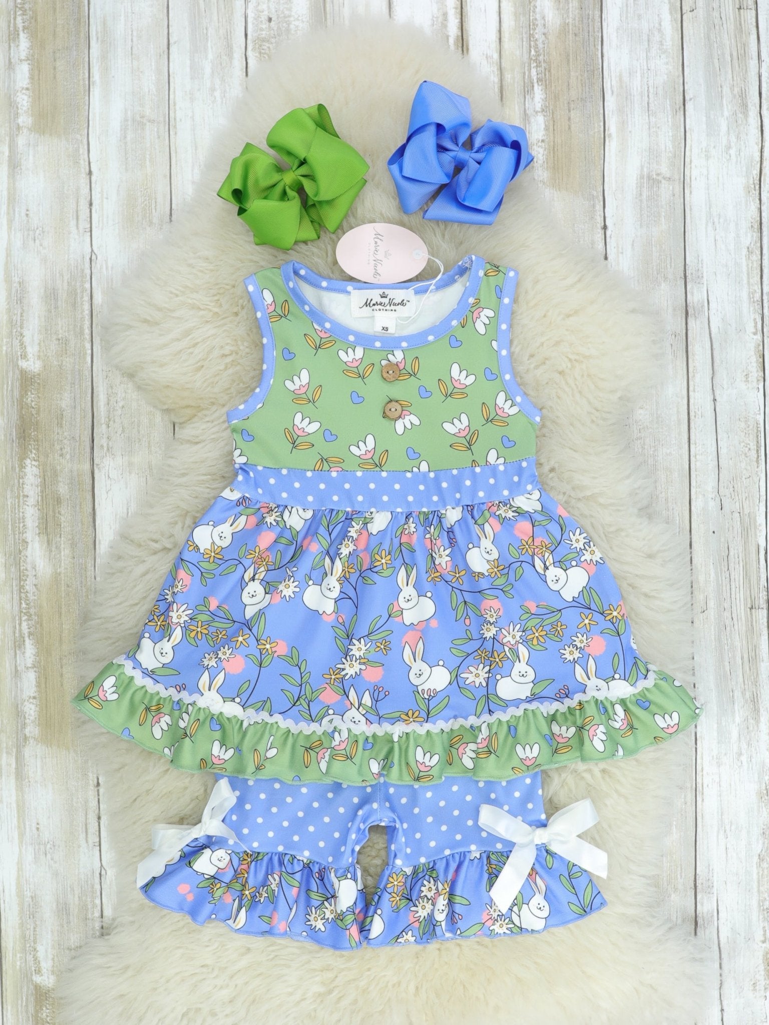 Estella's Easter Bunnies Ruffle Outfit - Marie Nicole Clothing