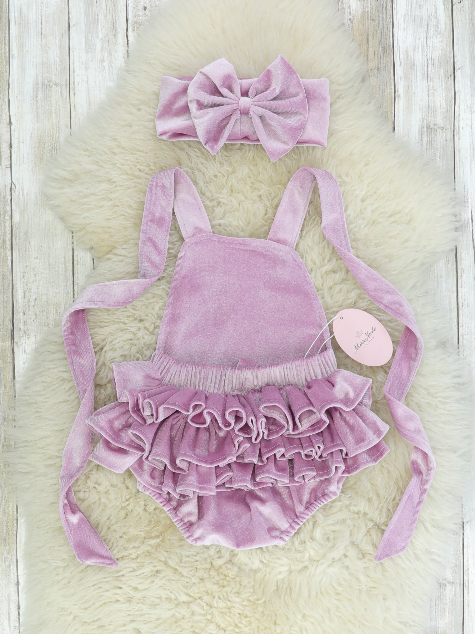 Lavender Velvet Ruffle Bubble With Headband - Marie Nicole Clothing