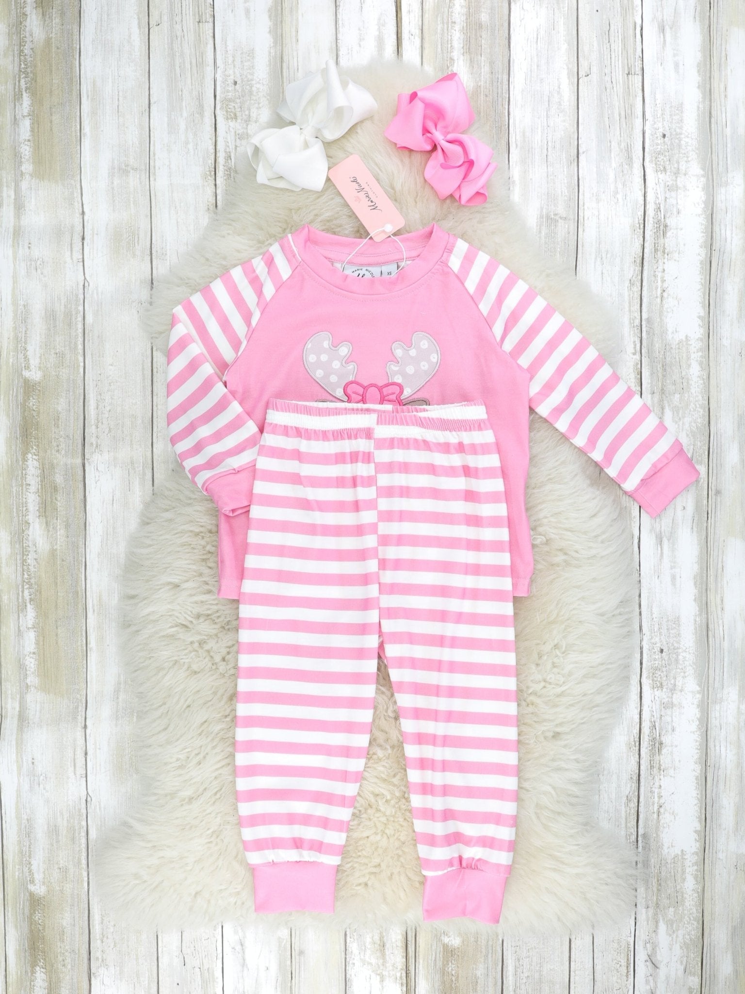Pink Striped Reindeer Pajamas - Marie Nicole Clothing
