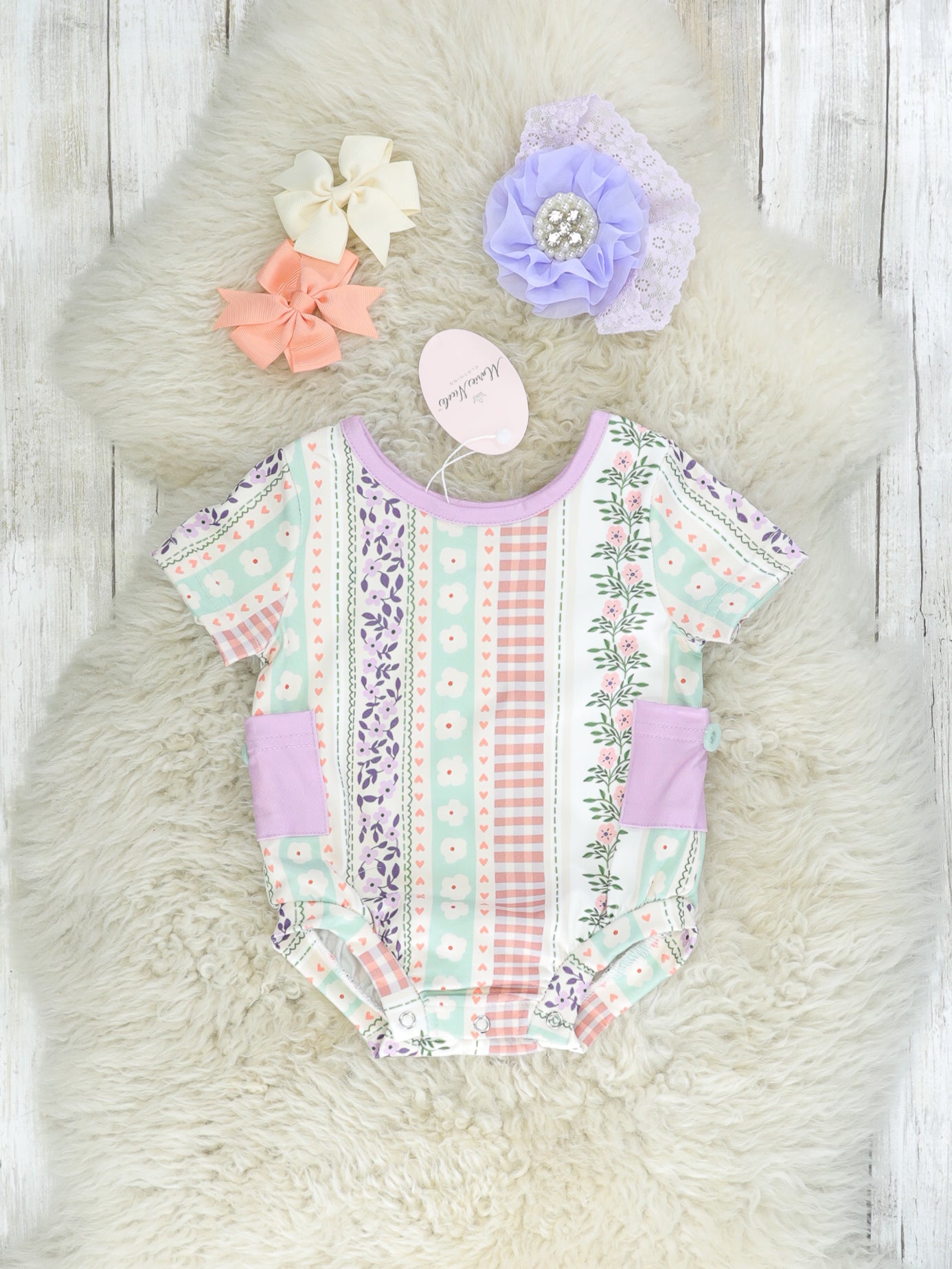 Lavender & Mint Spring Striped Pocket Romper - Marie Nicole Clothing