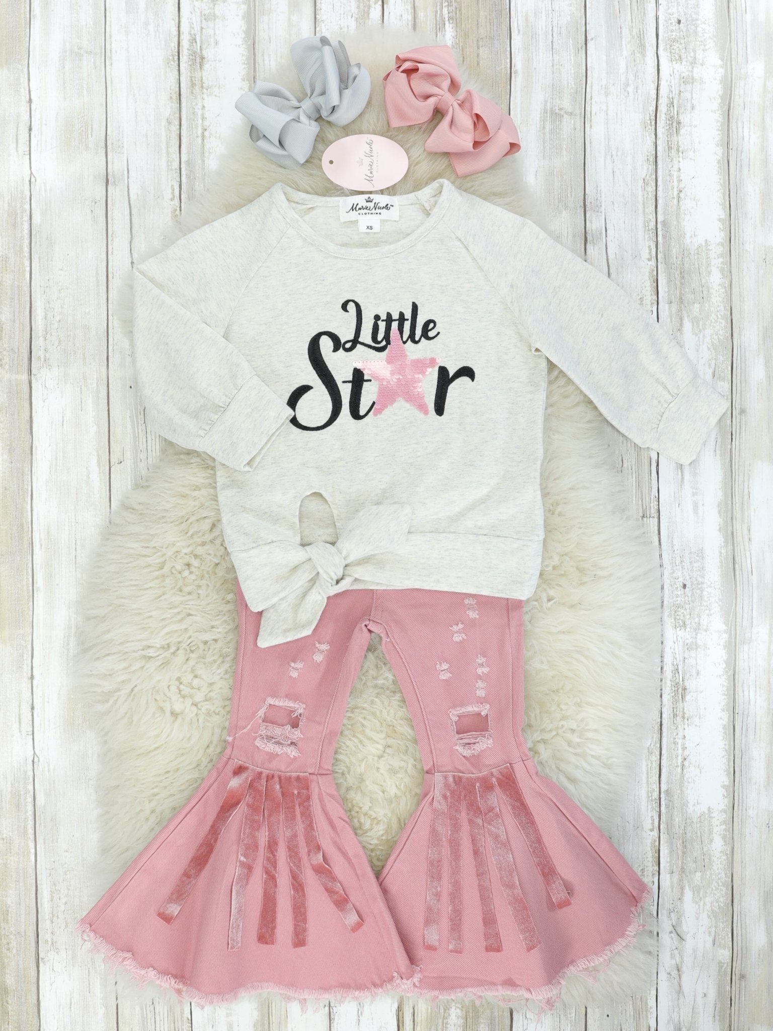 "Little Star" Seqiun Top & Demin Bell Bottoms Outfit - Marie Nicole Clothing