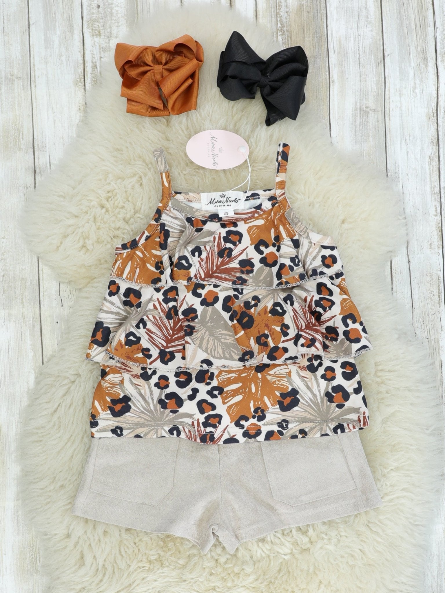 Tropical Leopard Ruffle Top & Shorts Outfit - Marie Nicole Clothing