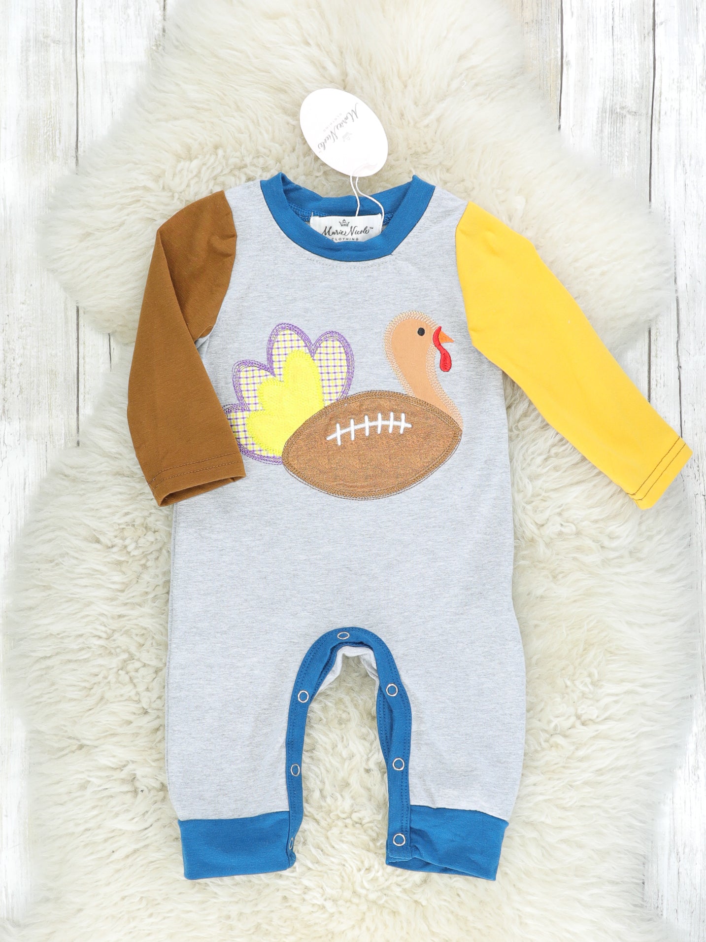 Turkey Football Long Sleeve Romper - Marie Nicole Clothing