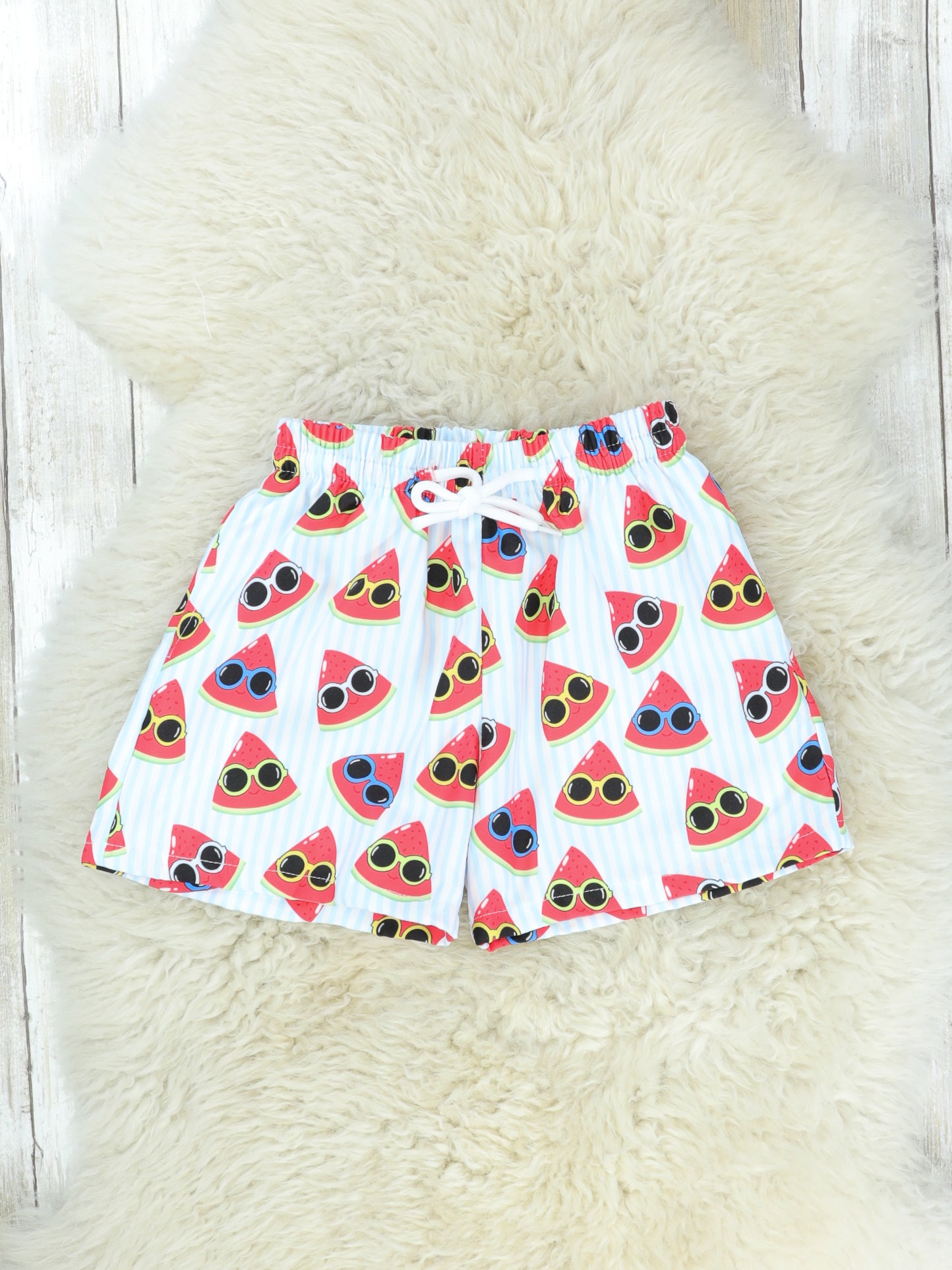 Sunny Watermelon Pinstriped Swim Trunks - Marie Nicole Clothing